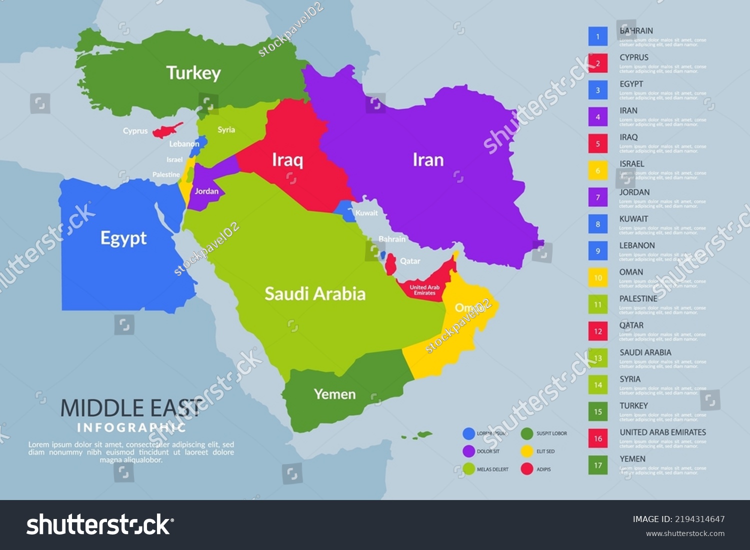 Flat Design Middle East Map Design Stock Vector (Royalty Free