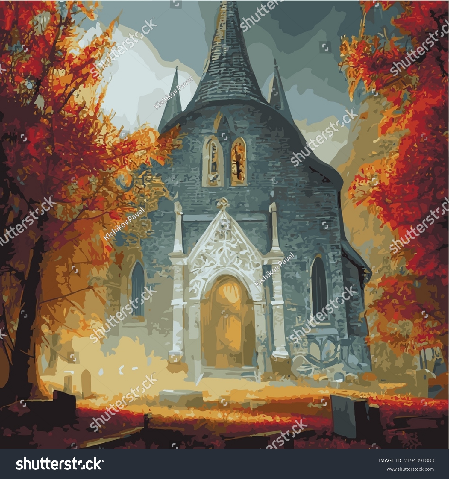 Catholic Church Vector Illustration Gothic Style Stock Vector Royalty Free