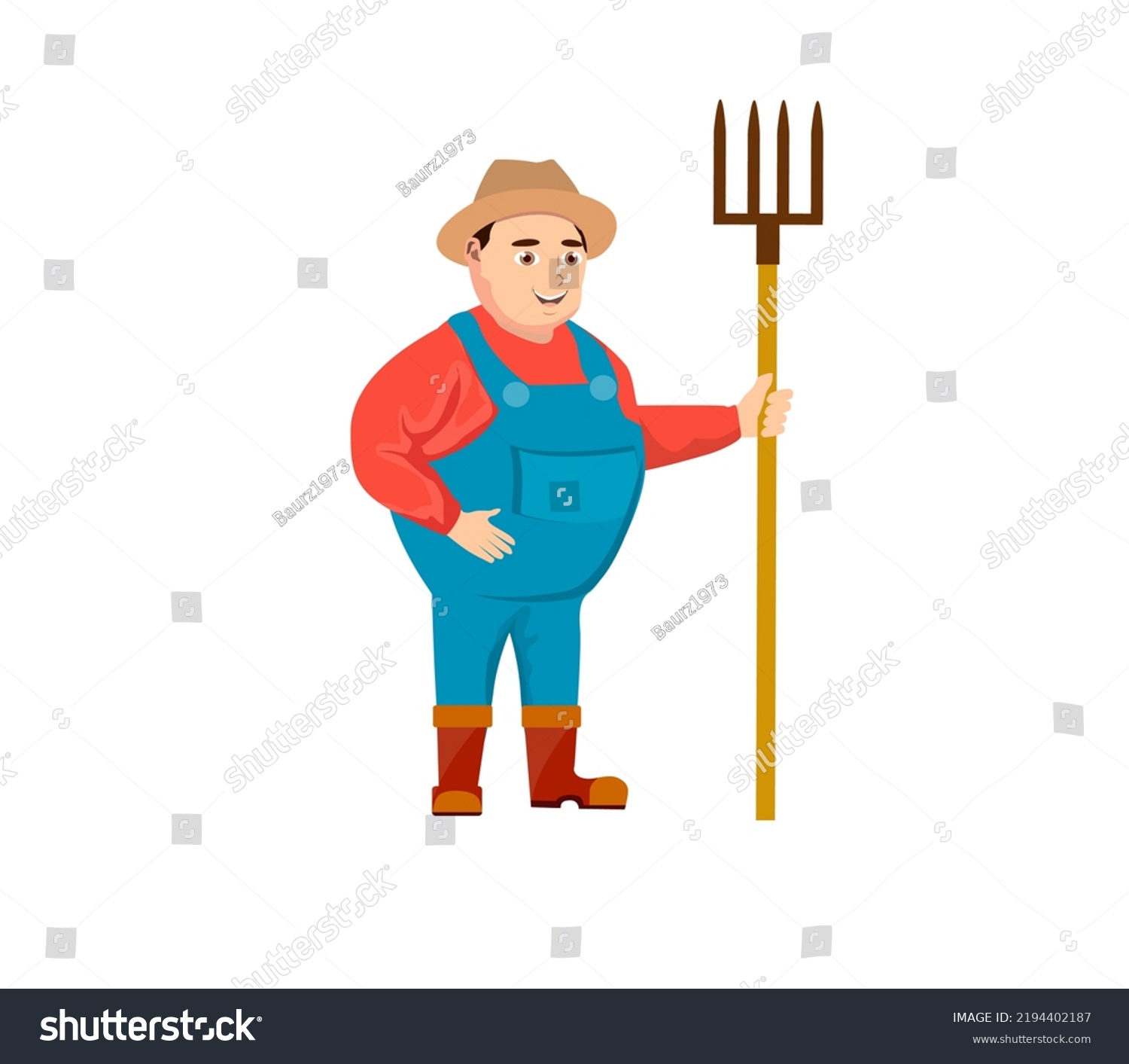 Farmer Pitchfork Isolated On White Vector Stock Vector Royalty Free   Stock Vector Farmer With Pitchfork Isolated On White Vector 2194402187 