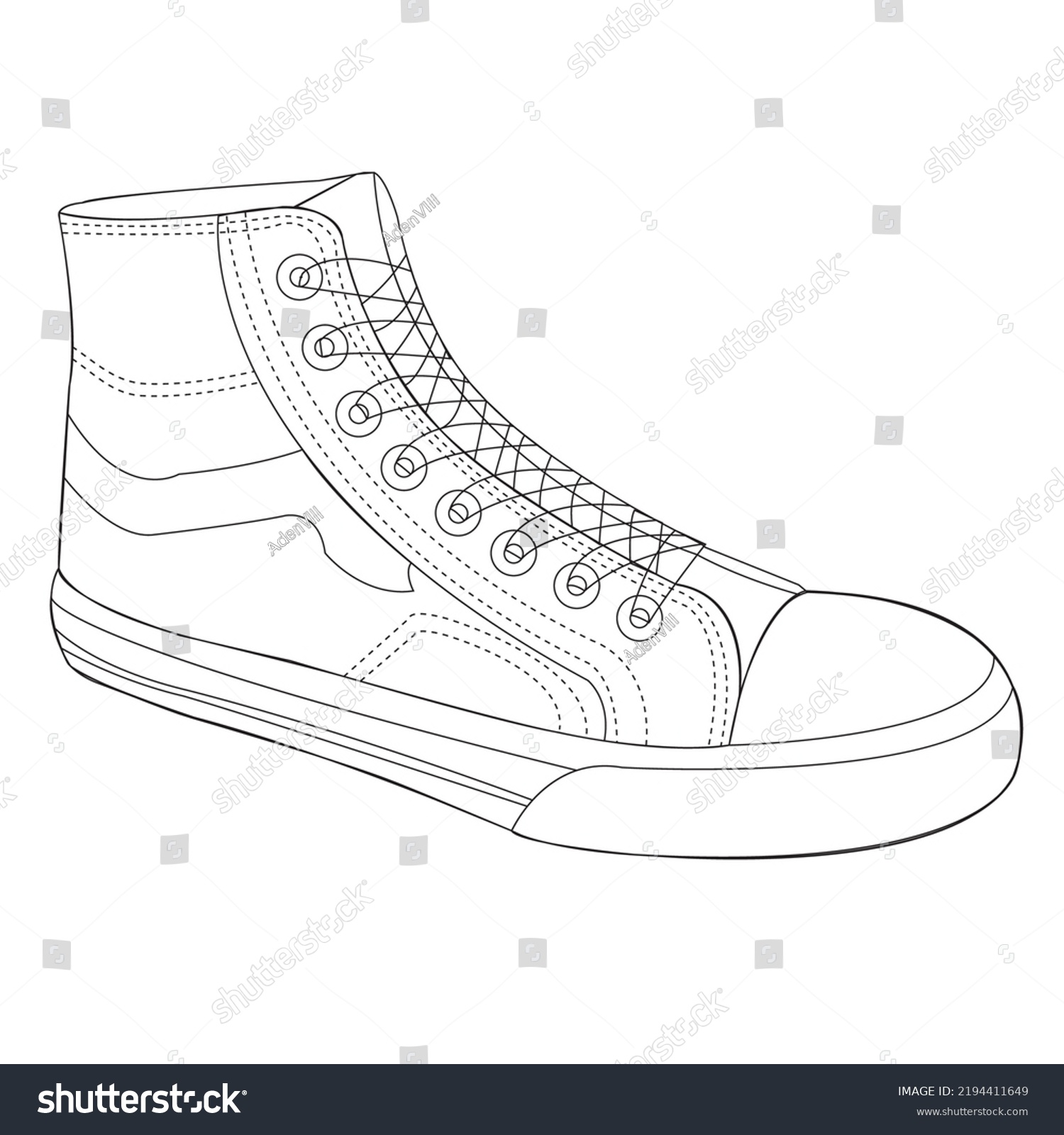 Shoes Sneaker Outline Drawing Vector Sneakers Stock Vector (Royalty ...