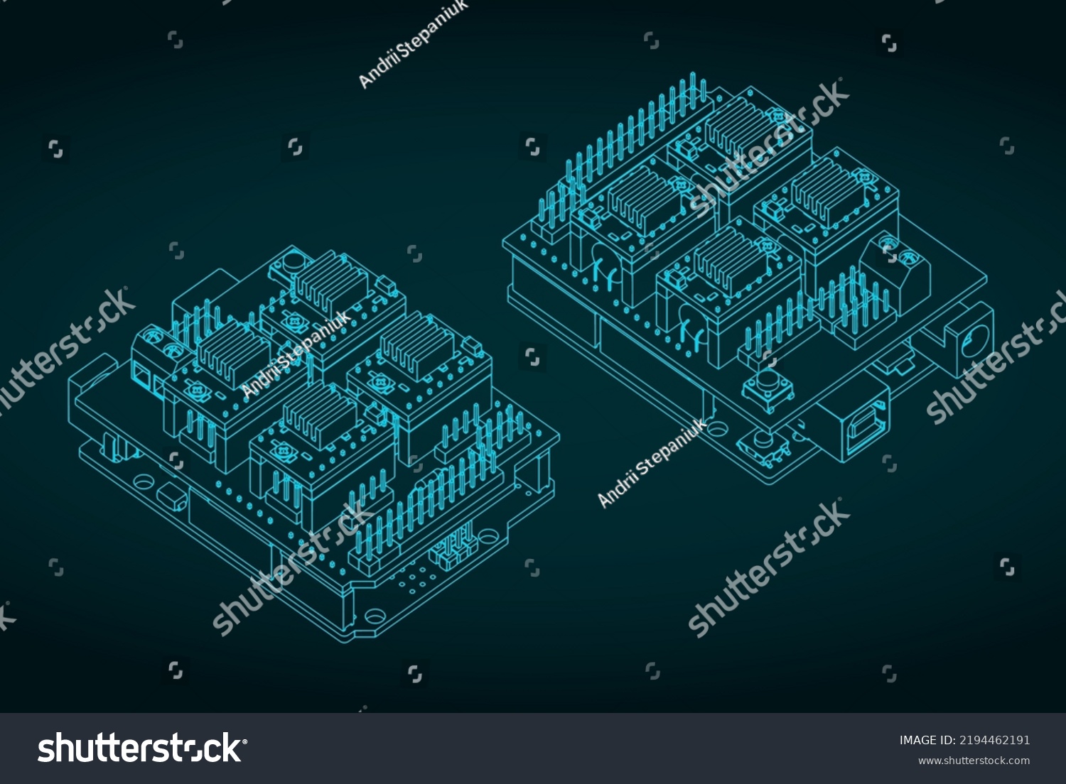 Stylized Vector Illustration Isometric Blueprints Arduino Stock Vector