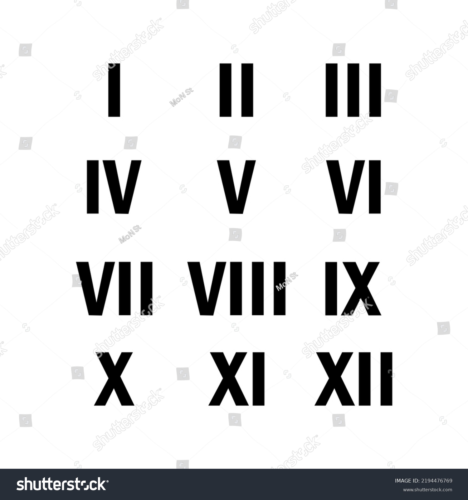 Roman Numerals One Twelve Latin Numbers Stock Vector (Royalty Free ...