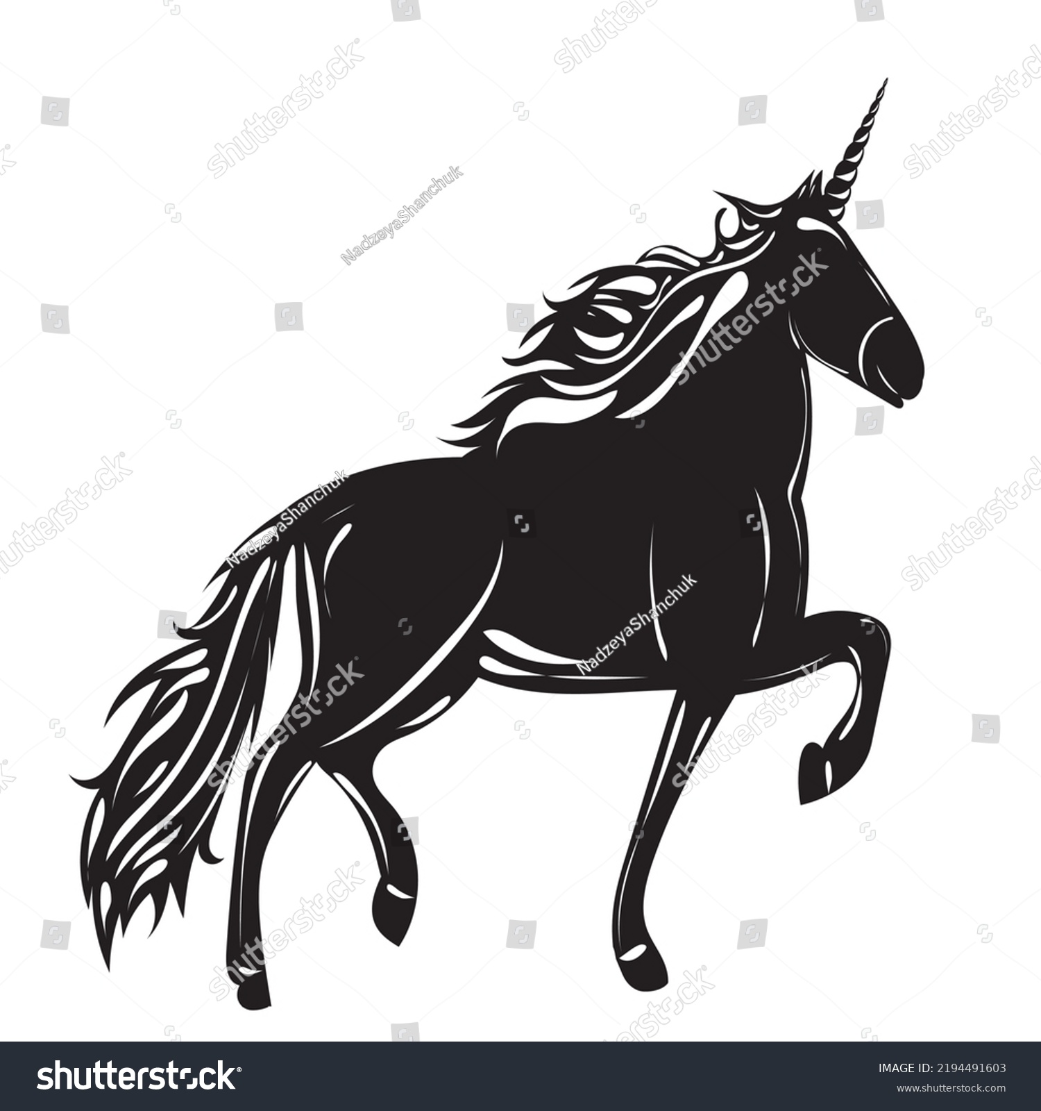 Silhouette Black Unicorn Isolated Vector Stock Vector (Royalty Free ...