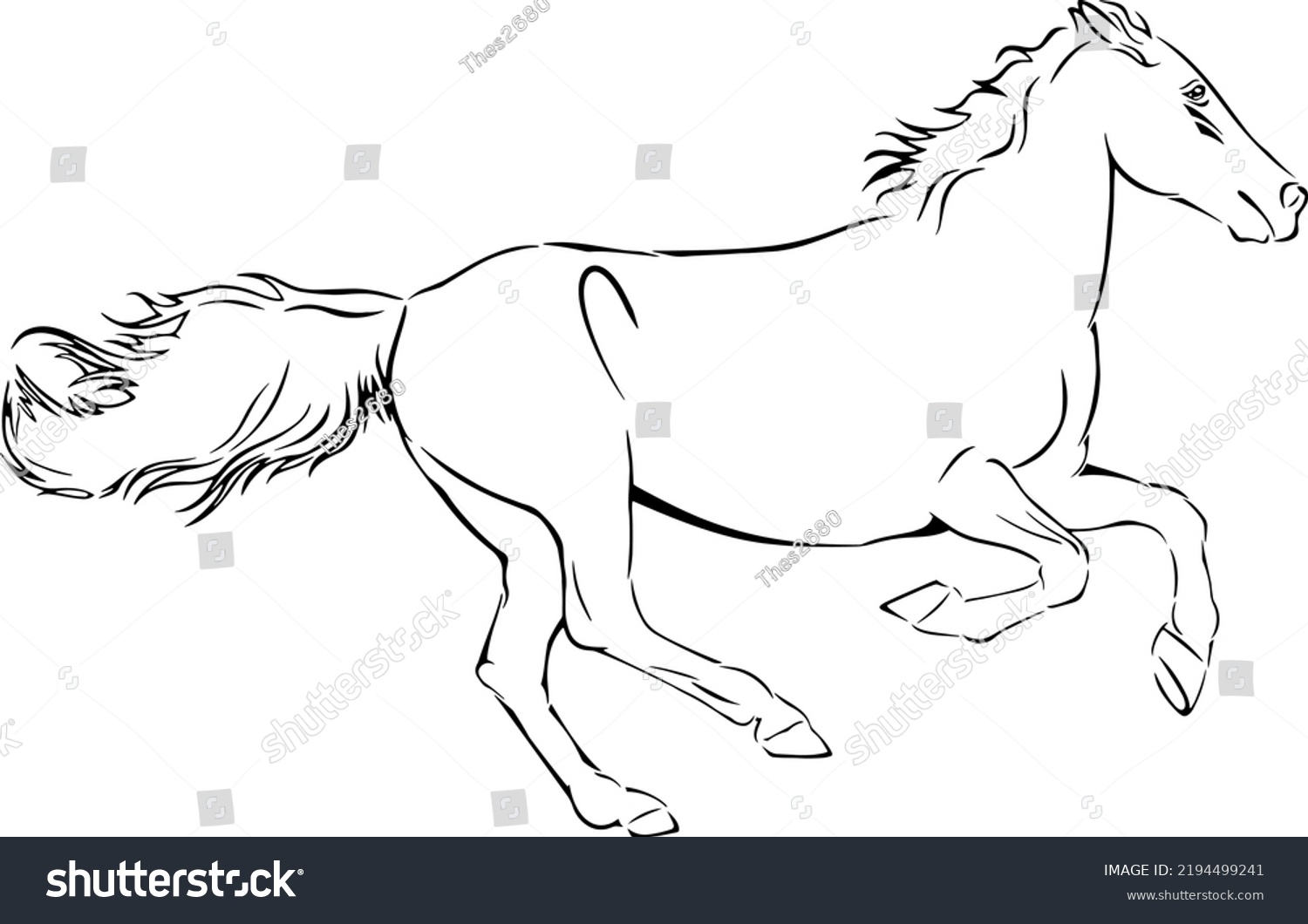 Horse Running Outline Vector Illustrations Design Stock Vector (Royalty ...