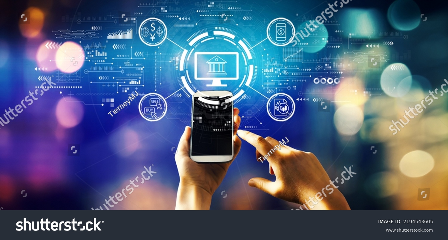 Cryptocurrency Fintech Theme Person Using Smartphone Stock Photo ...