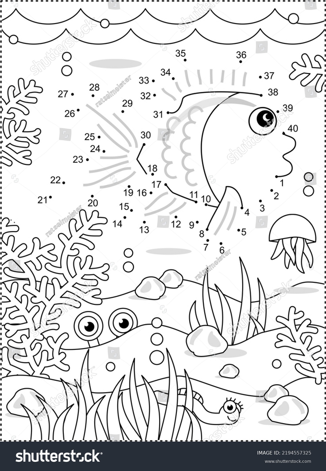 Fish Dottodot Activity Coloring Page Fullpage Stock Illustration ...