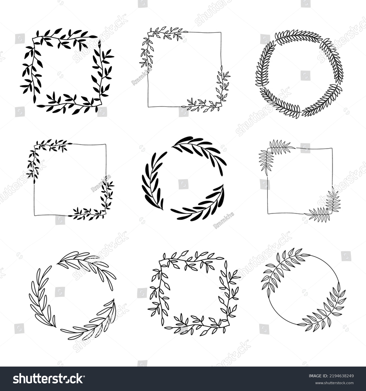 Vector Set Linear Borders Wreaths Frames Stock Vector (Royalty Free ...