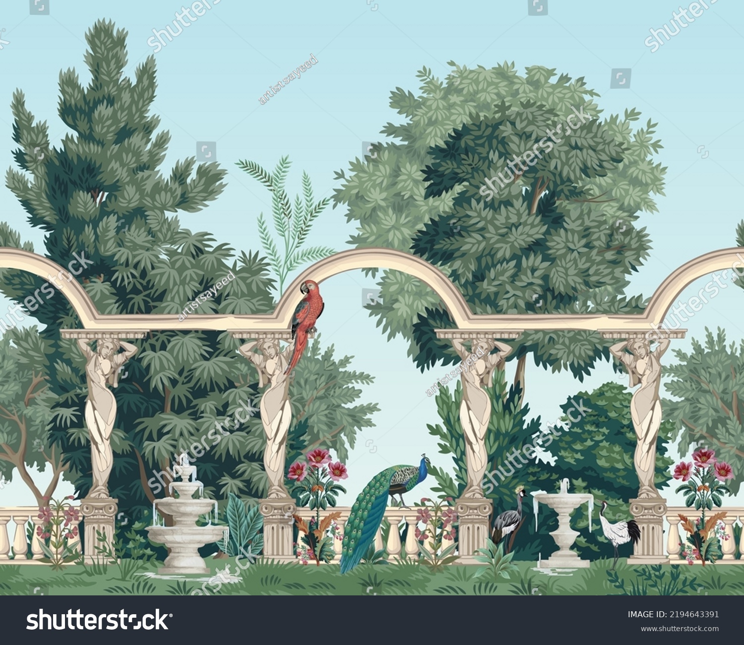 Ancient Greece Garden Statue Acropolis Hill Stock Vector (Royalty Free ...