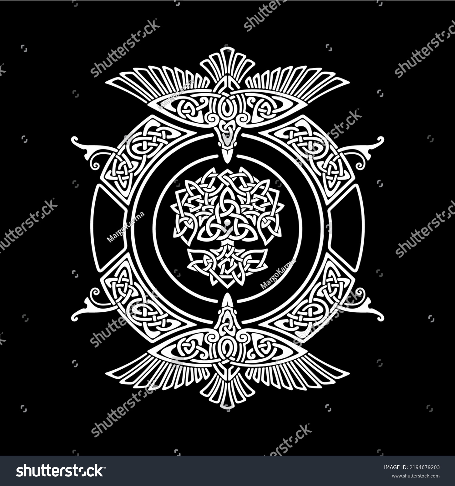 Viking Shield Vector Scandinavian Ornament Ravens Stock Vector (Royalty ...