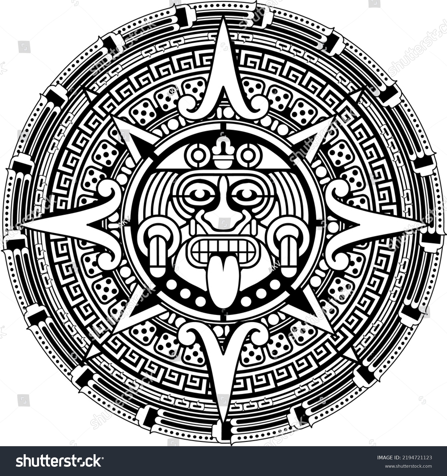 Aztec Sun Traditional Mayan Ornamental Circle Stock Vector (Royalty