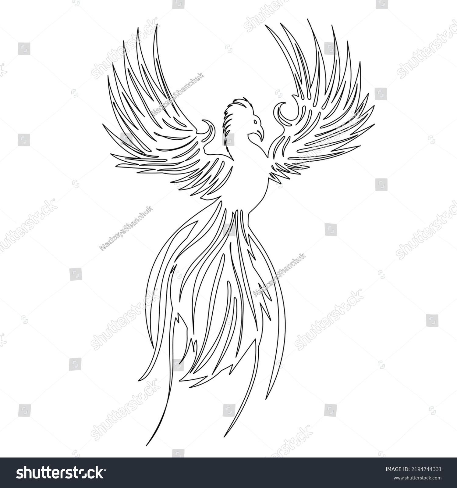 Phoenix Bird Firebird Sketch Vector Isolated Stock Vector (Royalty Free ...