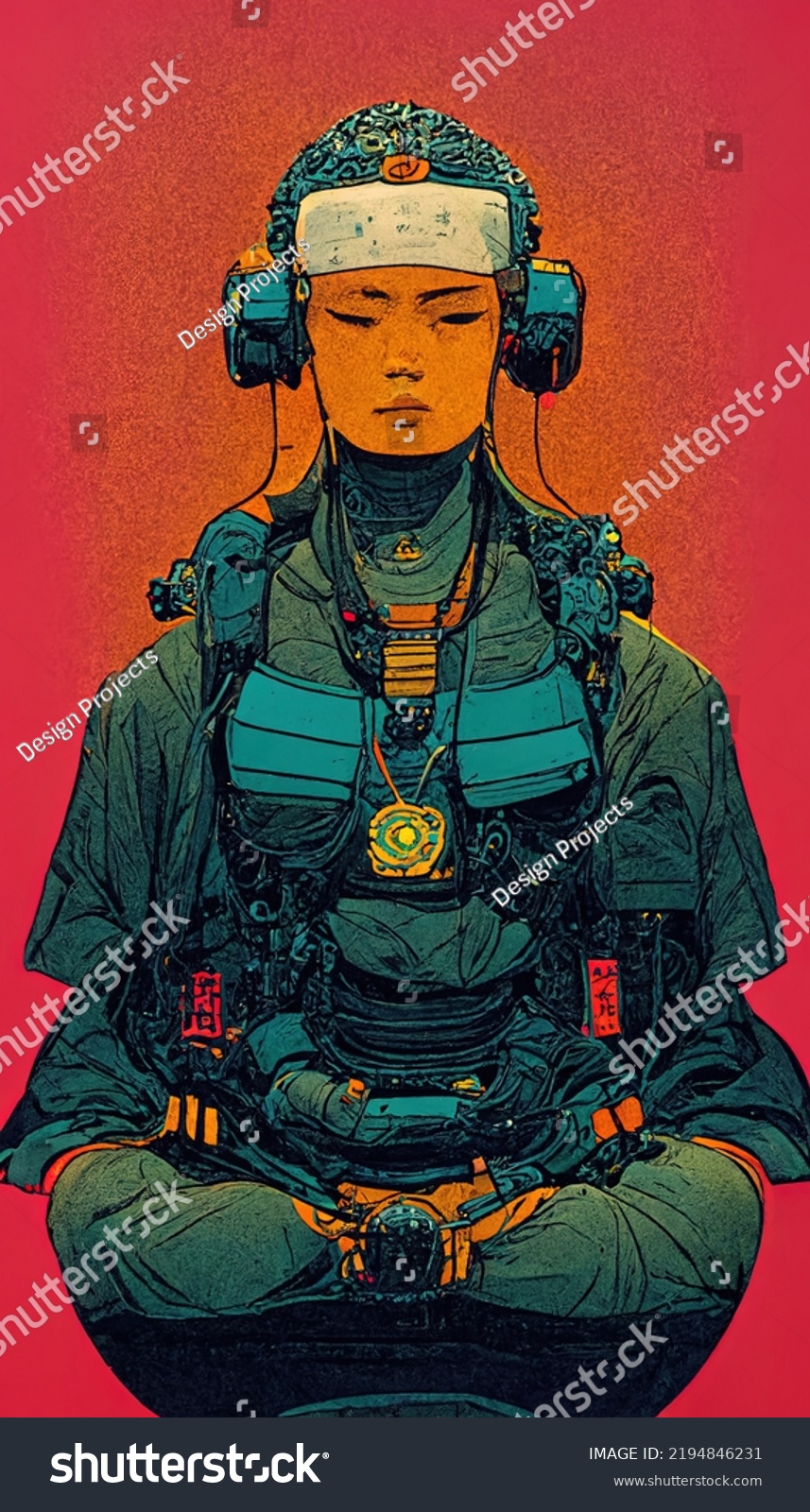 Portrait Buddha Futuristic Cyberpunk Style Hightech Stock Illustration 2194846231 Shutterstock