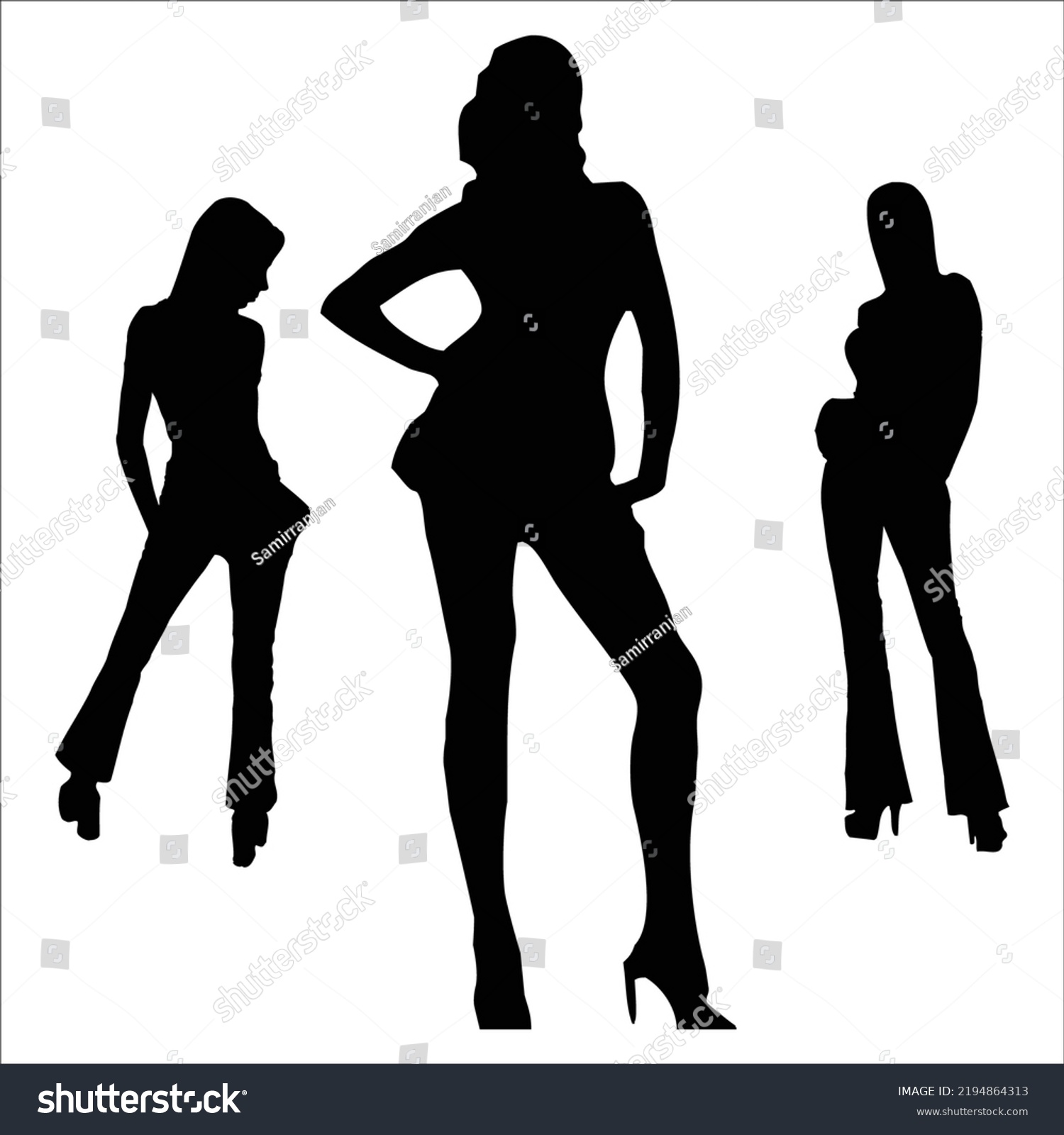 Vector Set Beautiful Women Silhouettes Illustration Stock Vector ...