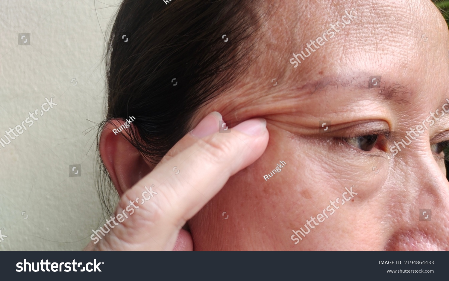 Portrait Fingers Touching Flabbiness Adipose Sagging Stock Photo