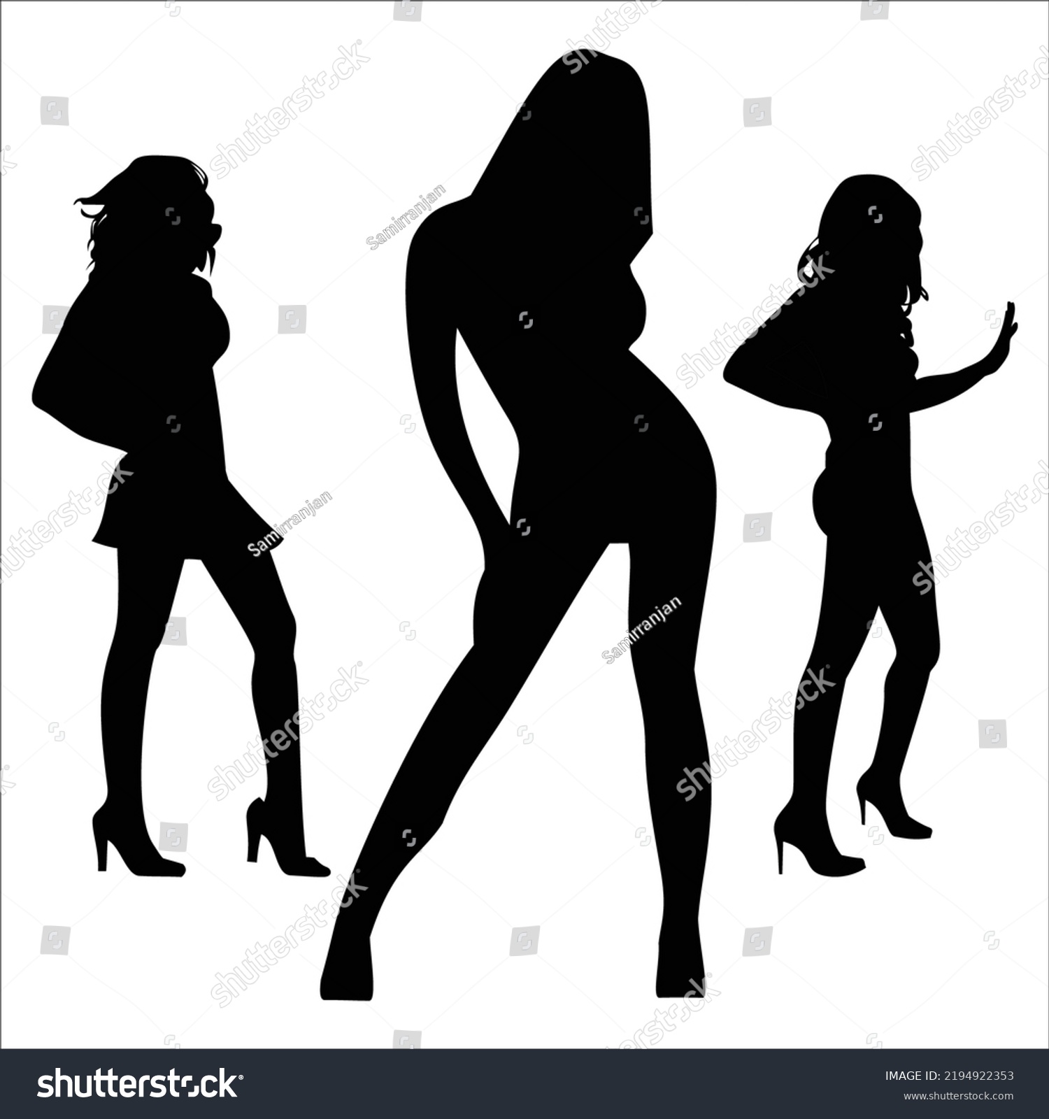 Vector Set Beautiful Women Silhouettes Illustration Stock Vector ...