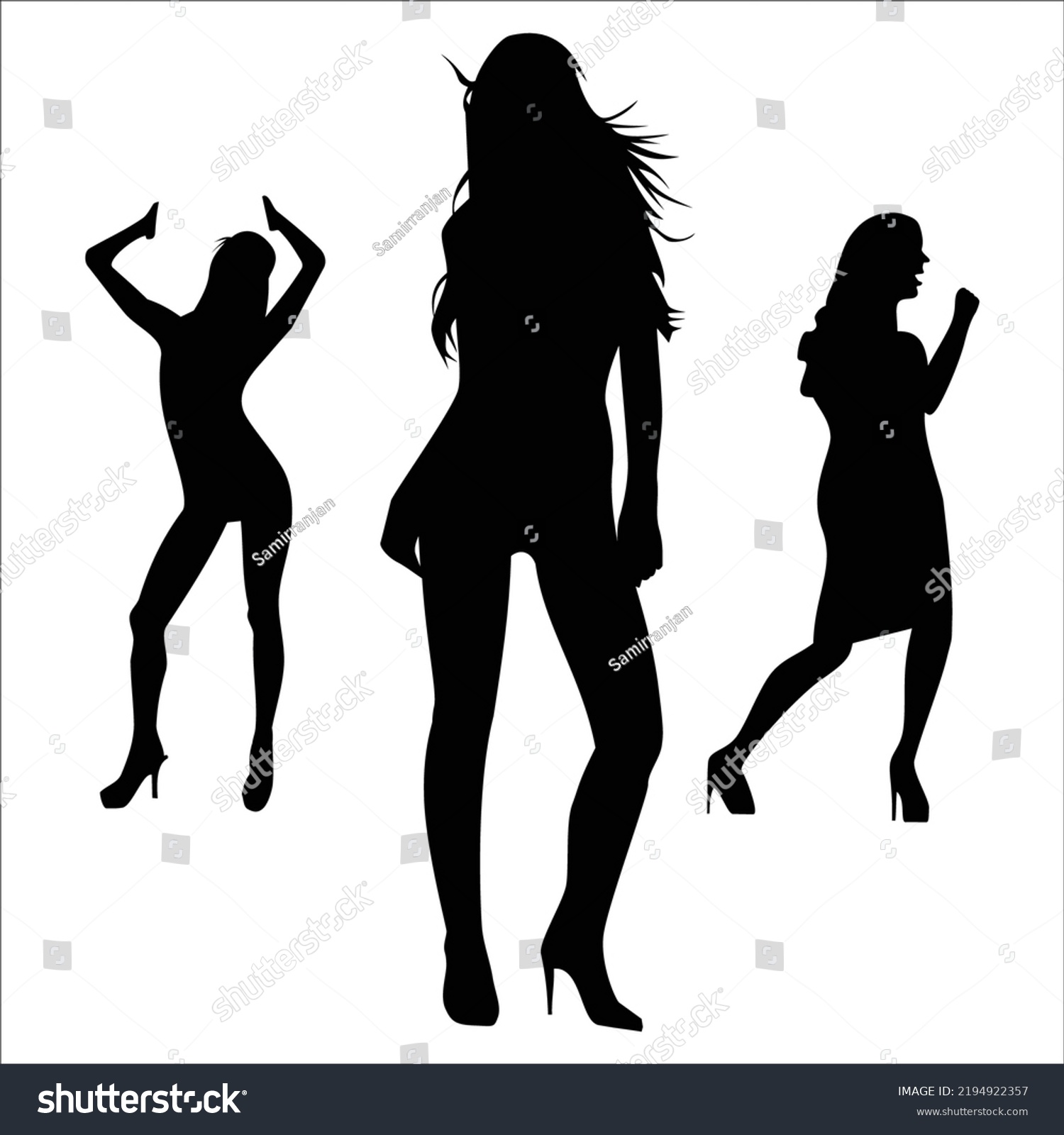 Vector Set Beautiful Women Silhouettes Illustration Stock Vector ...