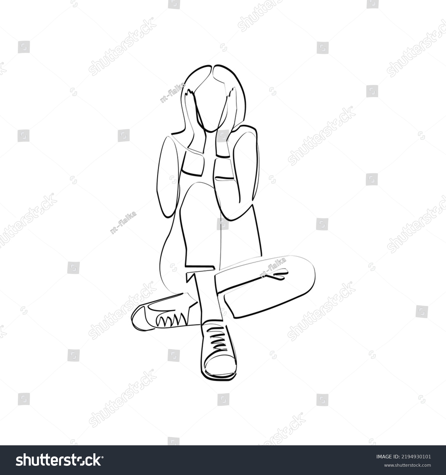 Vector Illustration Sitting Girl Drawn Lineart Stock Vector (Royalty ...