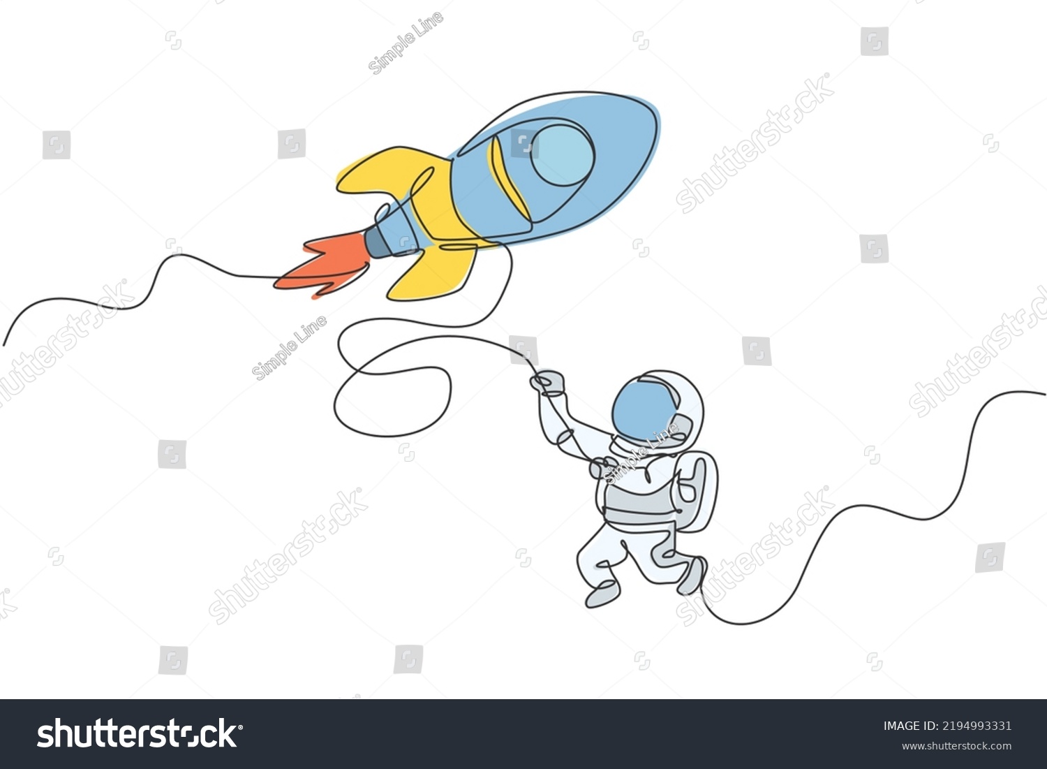 One Single Line Drawing Astronaut Spacesuit Stock Vector (royalty Free 