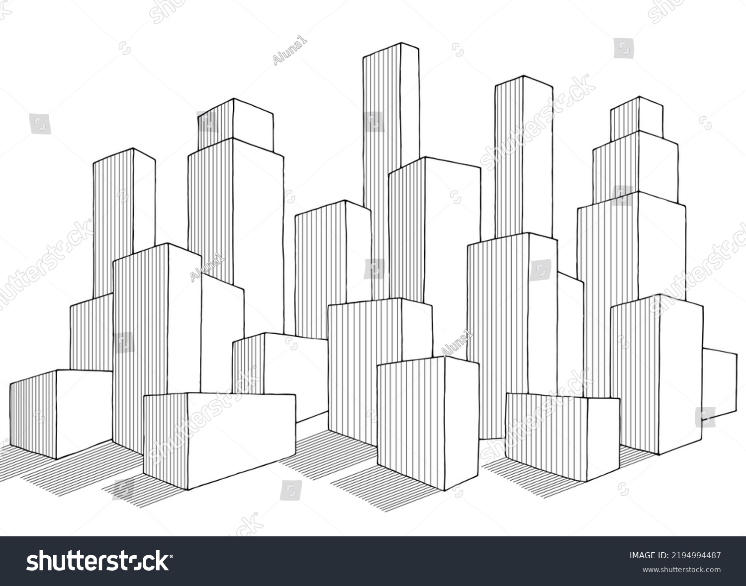 City Graphic Black White Cityscape Skyline Stock Vector (Royalty Free ...