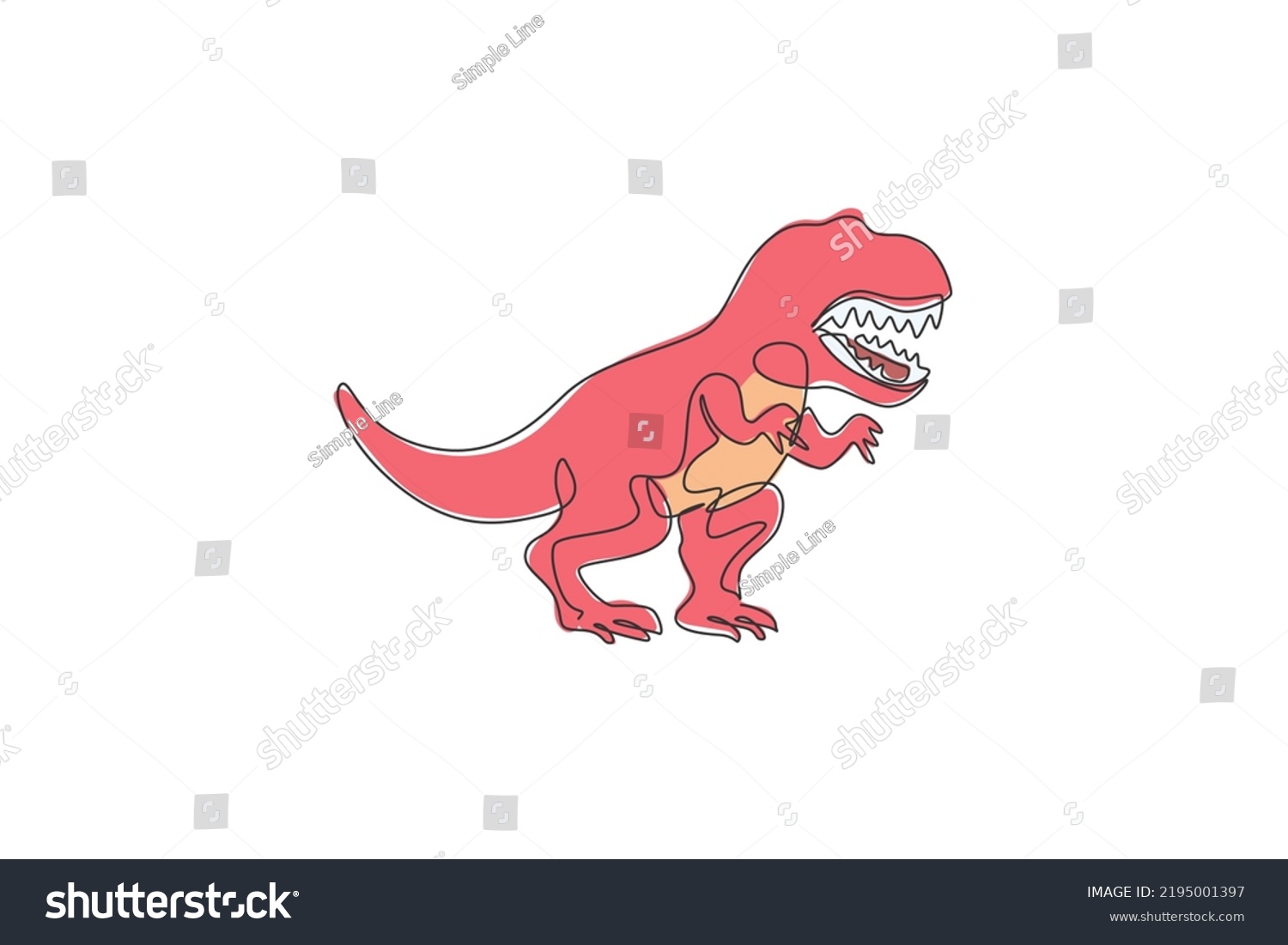 Single Continuous Line Drawing Scary Tyrannosaurus Stock Vector ...