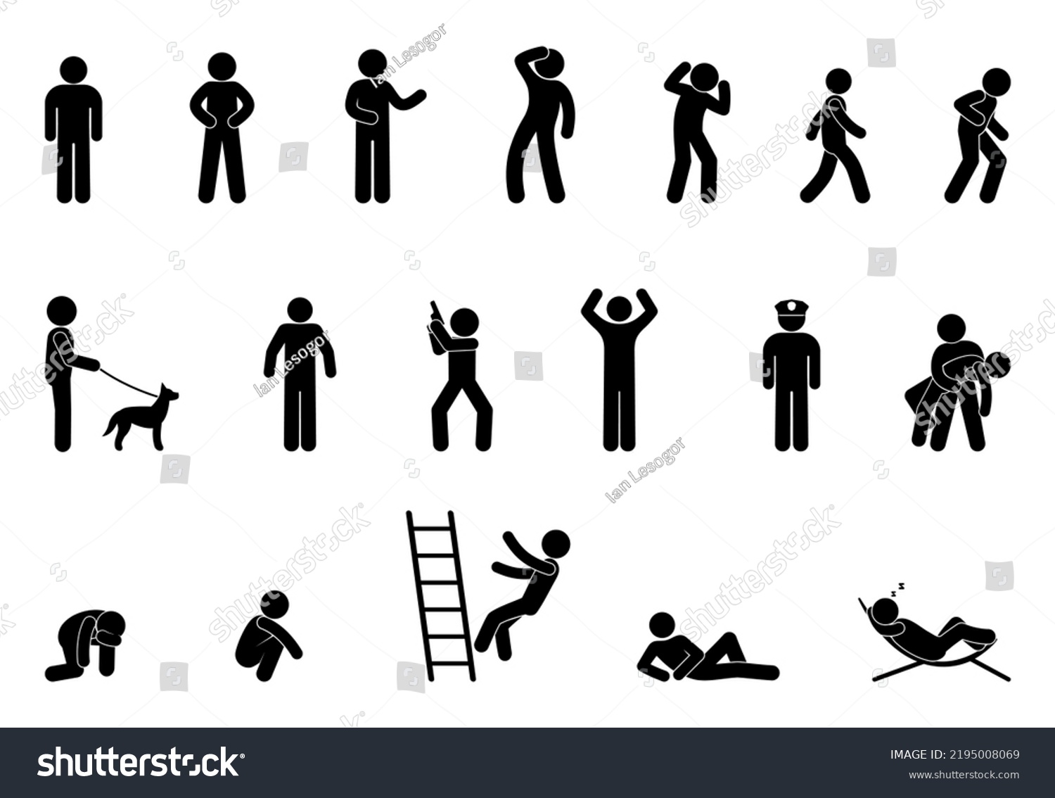 Stick Figure Icon Man Isolated Pictograms Stock Vector (Royalty Free ...