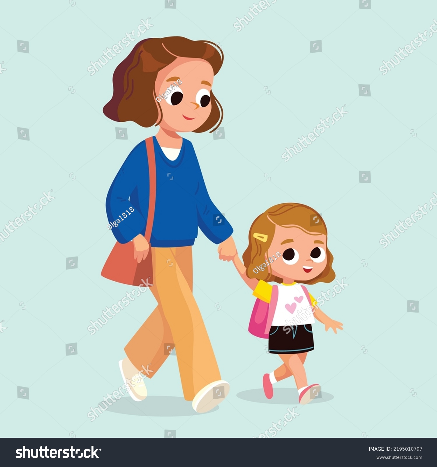 Mother Baby Girl Kid Walk Hand Stock Vector (Royalty Free) 2195010797