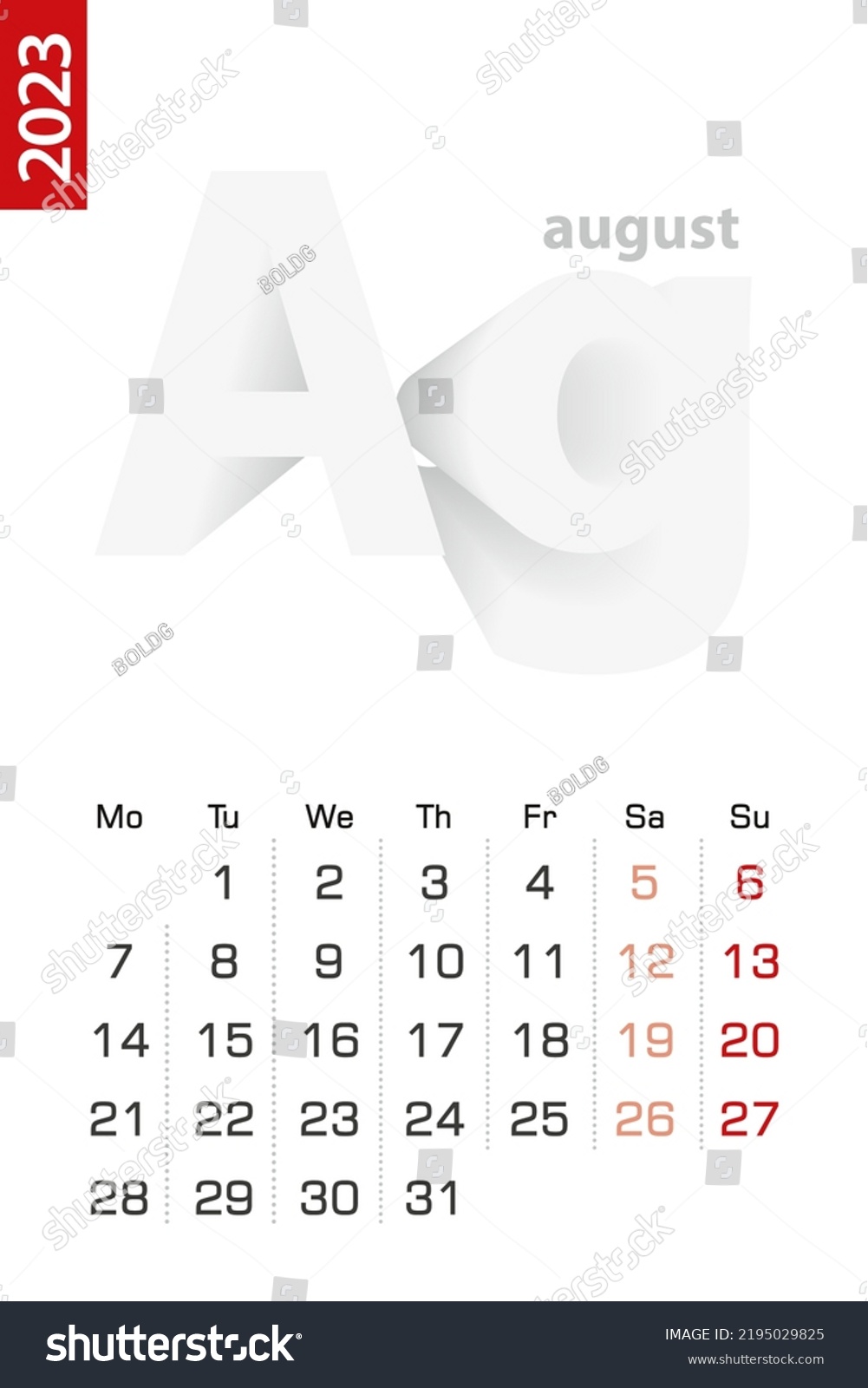 Minimalist Calendar Template August 2023 Vector Stock Vector (Royalty ...