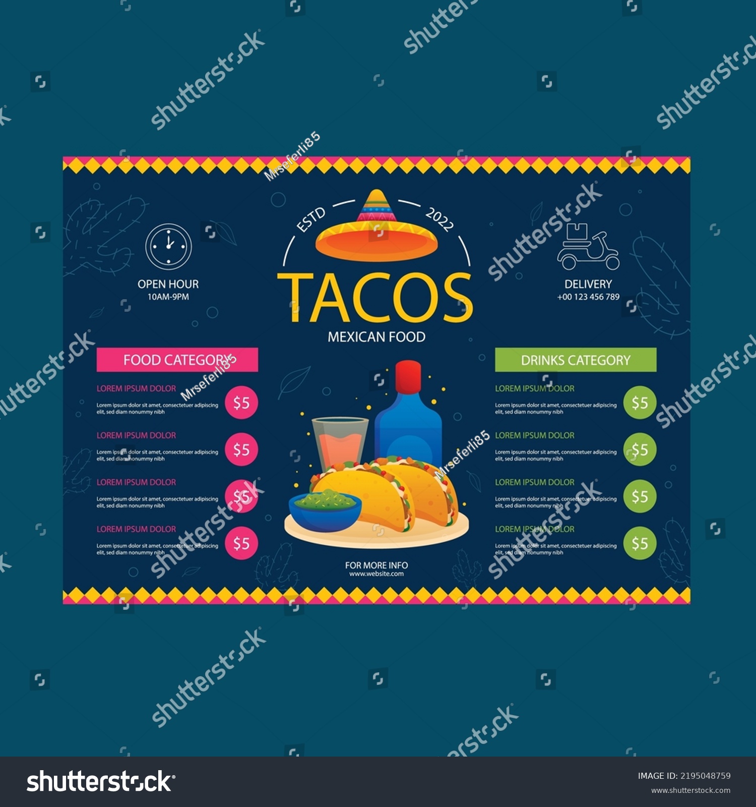 Gradient Taqueria Menu Template Stock Vector (Royalty Free) 2195048759 ...