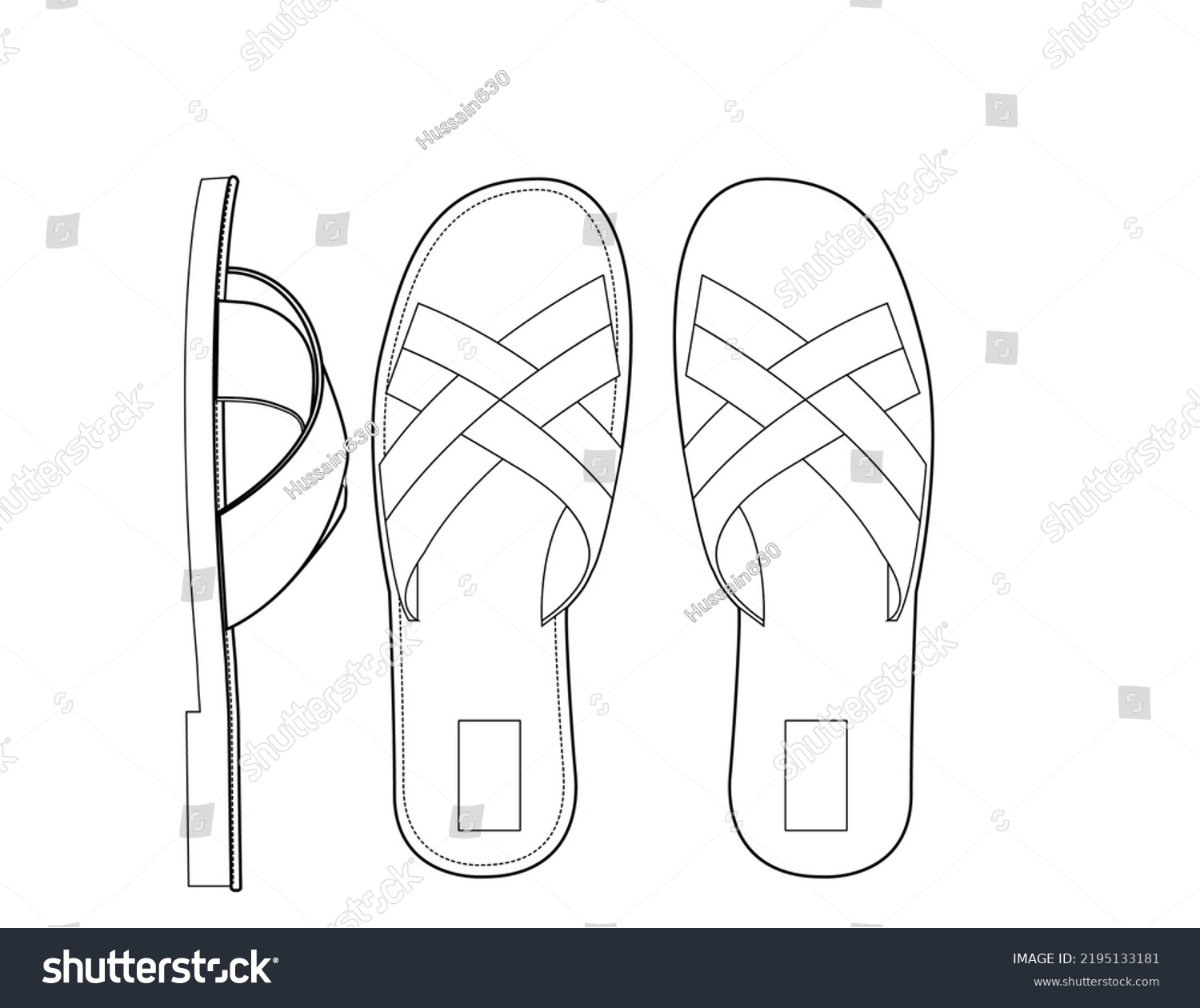 Leather Slipper Flat Sketch W Stock Illustration 2195133181 | Shutterstock