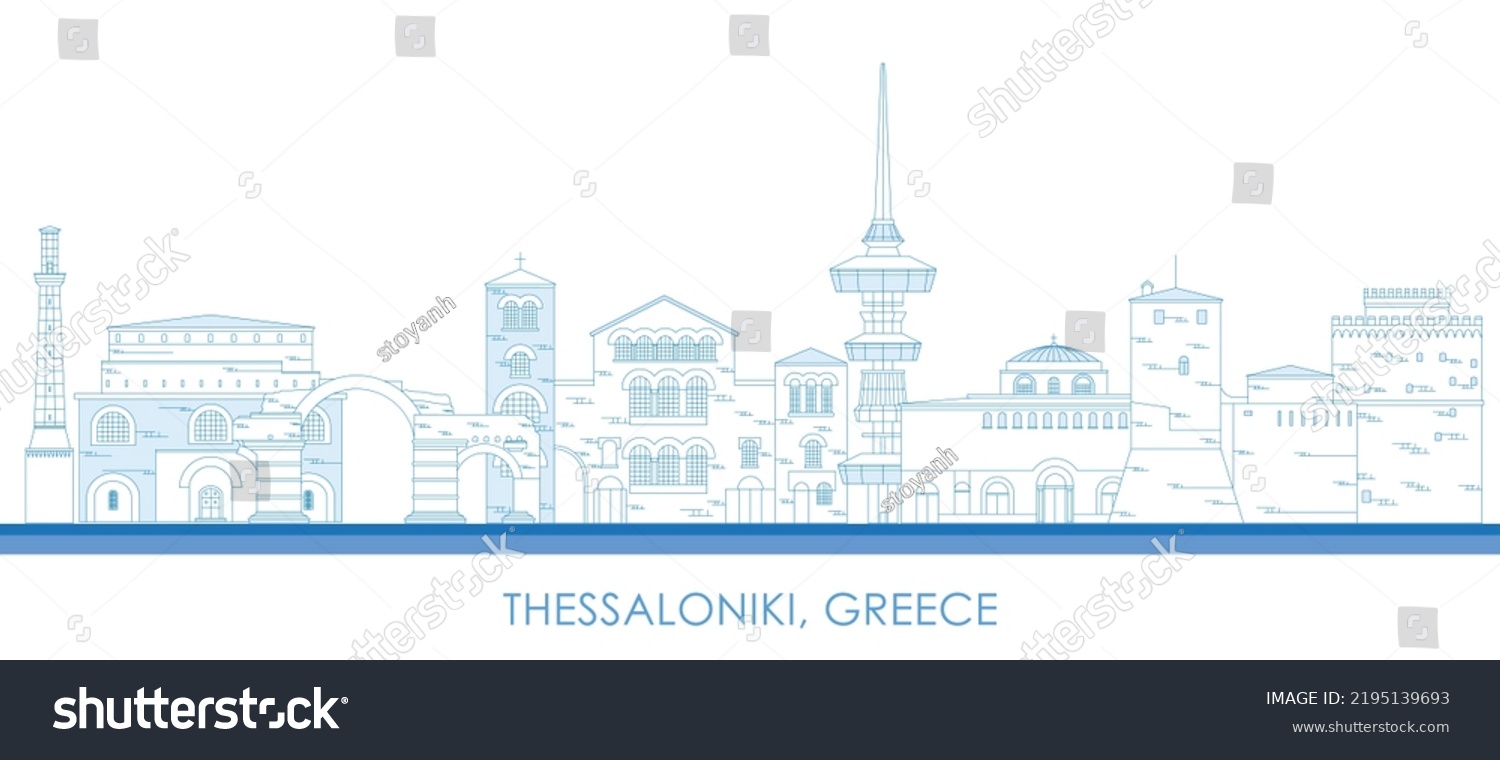 Outline Skyline Panorama City Thessaloniki Greece Stock Vector (Royalty ...