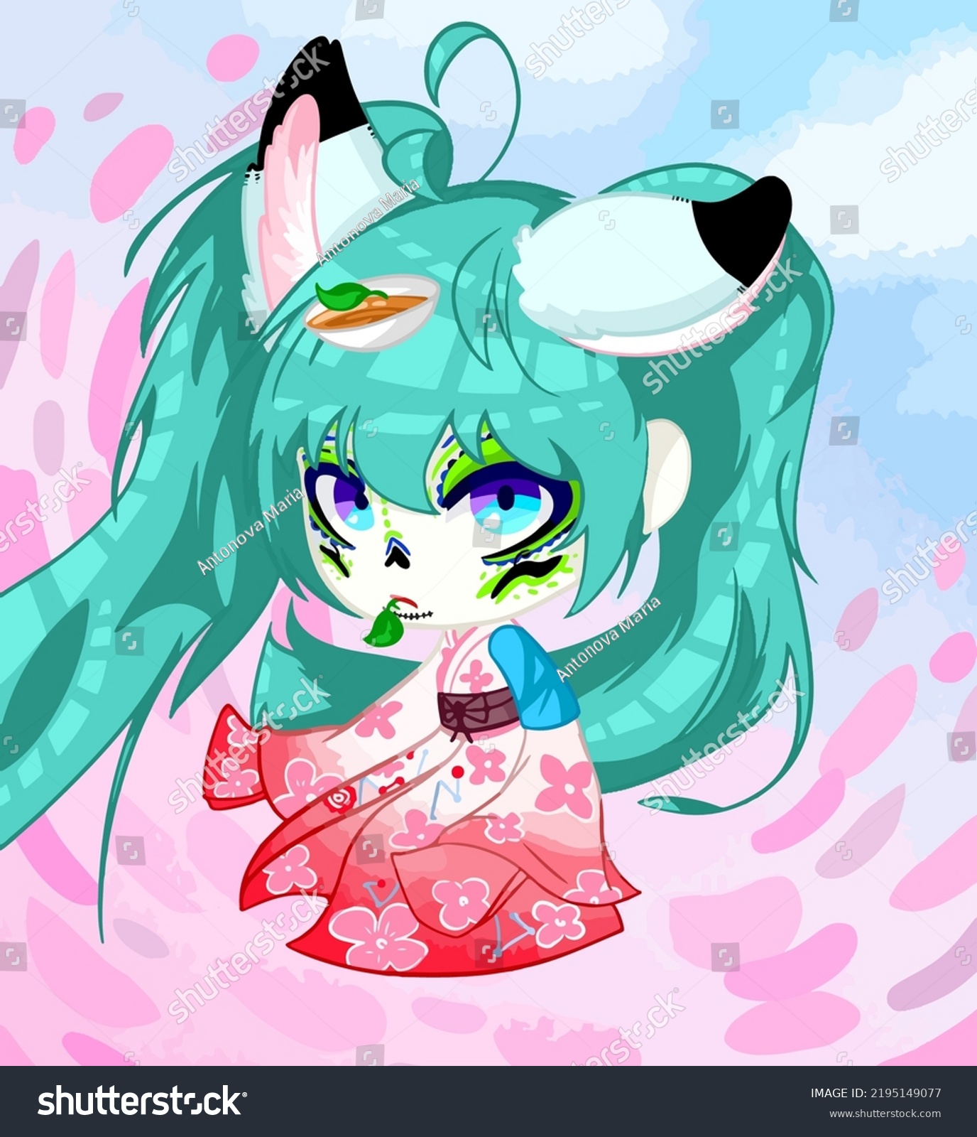 Cute Girl Wolf Ears Kimono Japanese Stock Vector (Royalty Free ...