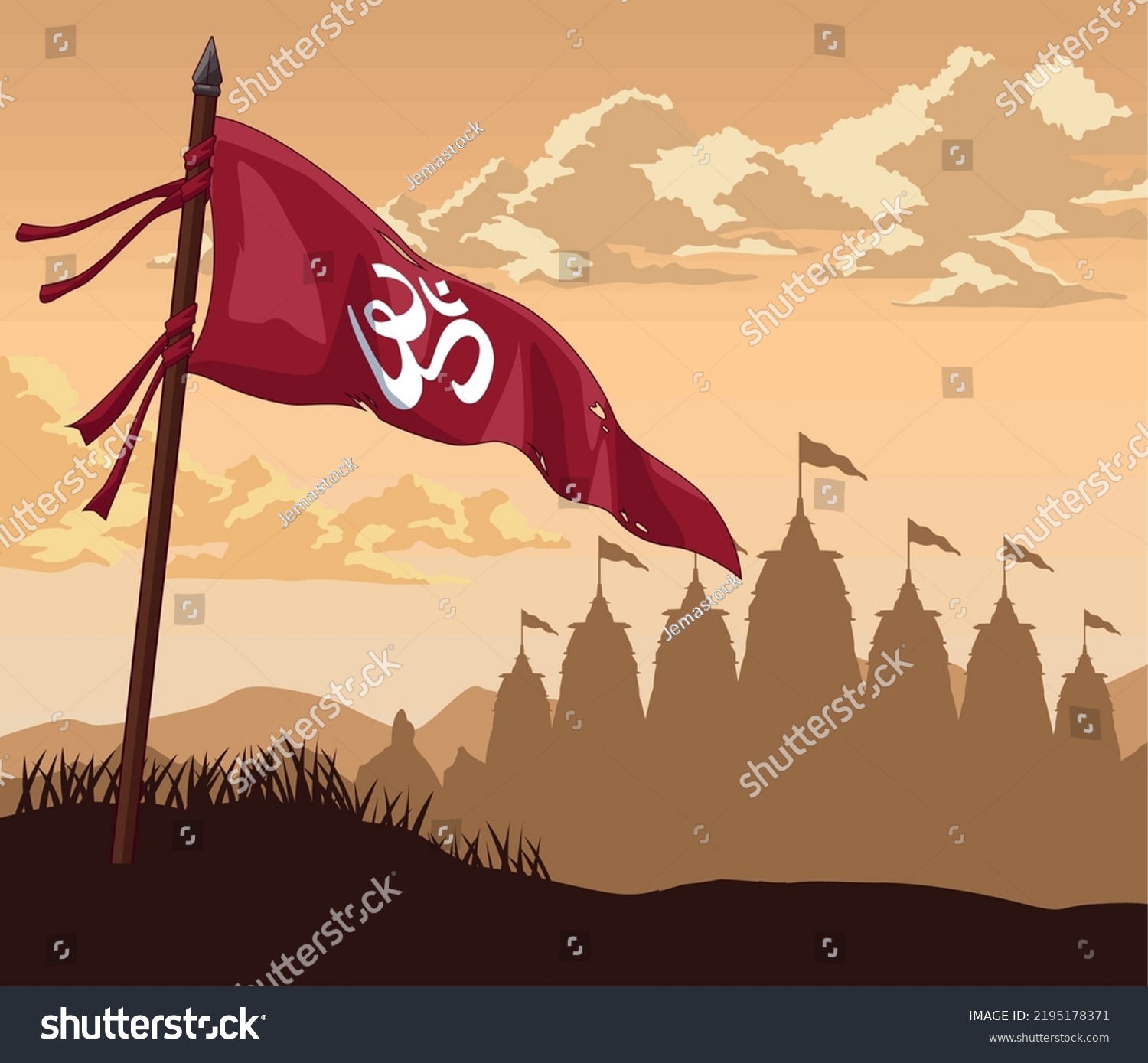 Dussehra Flag Pole Scene Stock Vector (Royalty Free) 2195178371 ...