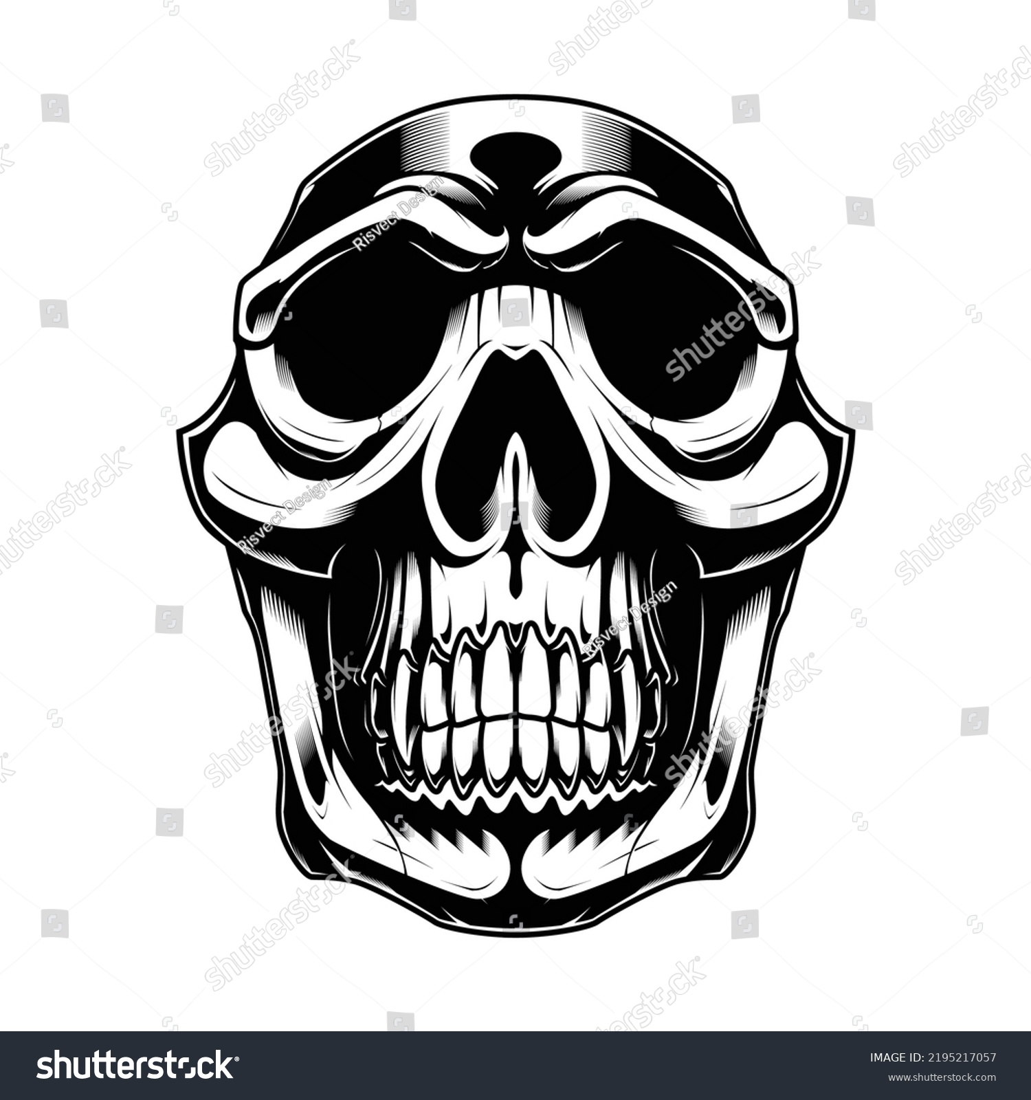 Monkey Skull Black White Vector Stock Vector (Royalty Free) 2195217057 ...