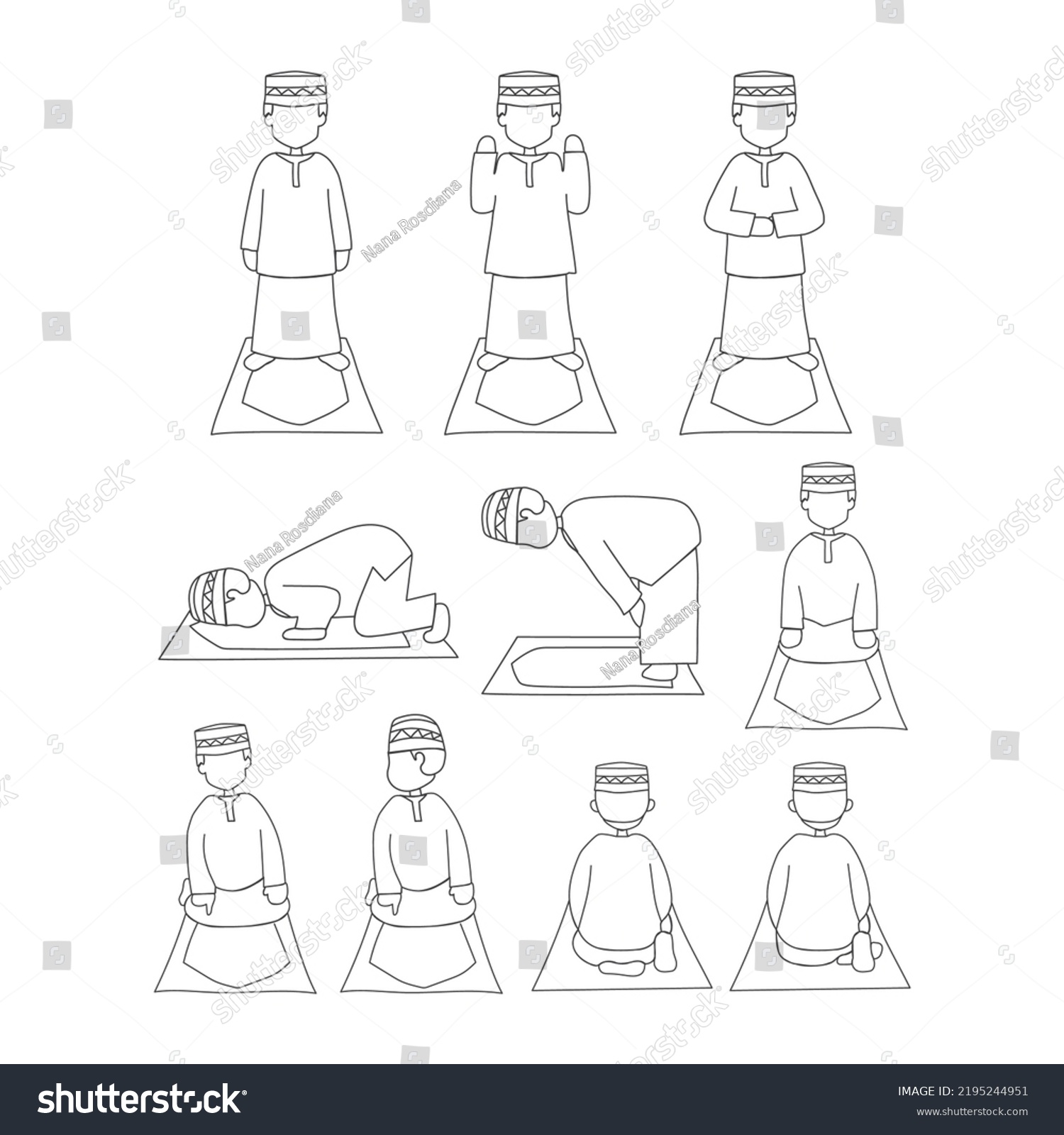 Boys Prayers Salat Black White Line Stock Vector (Royalty Free ...