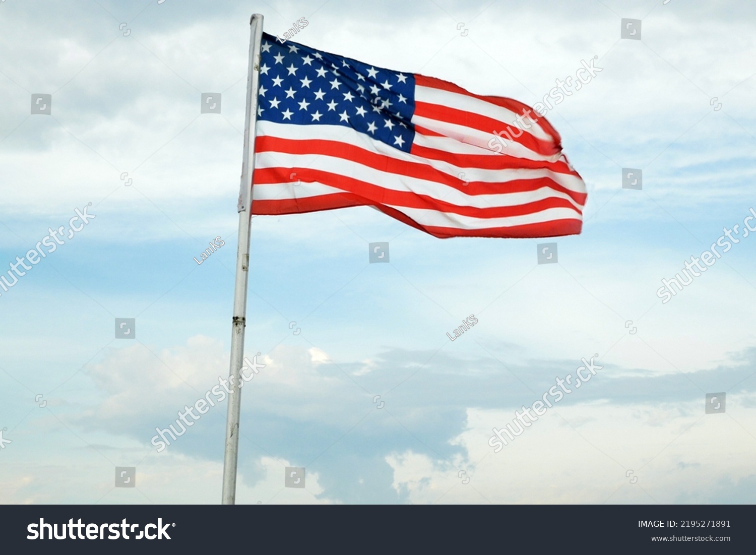 American Flag Wave Closeup Blue Sky库存照片 Shutterstock