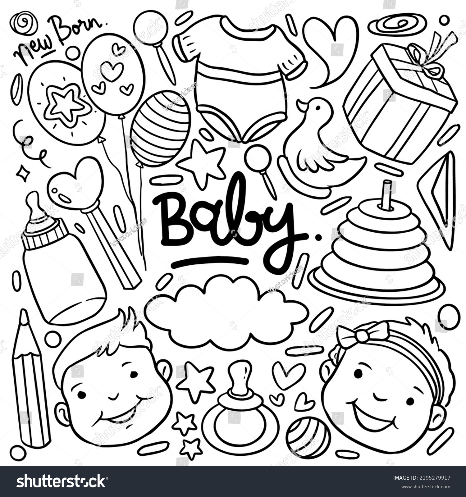 Baby Newborn Doodle Icon Banner Cartoon Stock Vector (Royalty Free ...