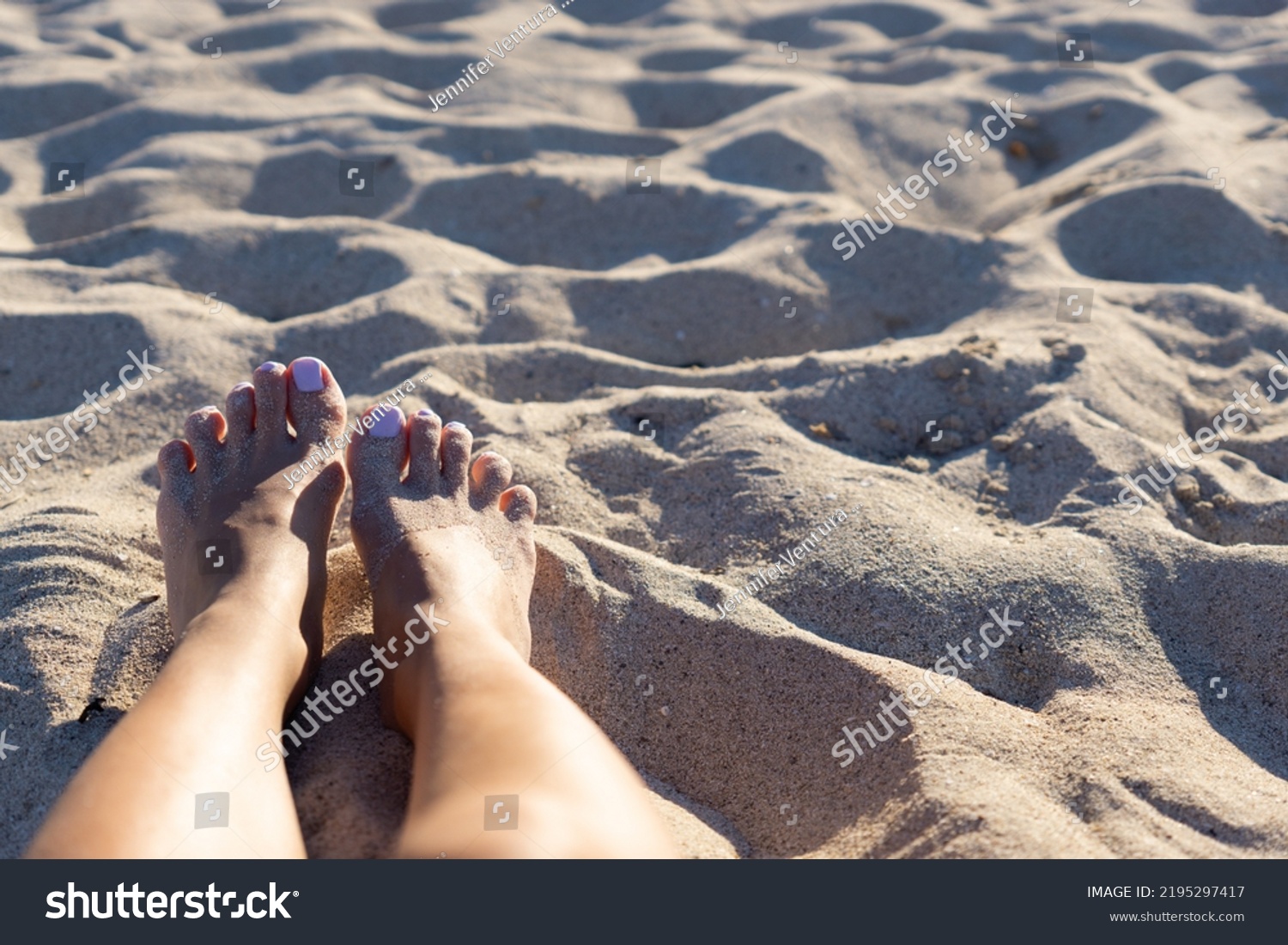 Closeup Legs Feet Sand On Beach Stock Photo 2195297417 