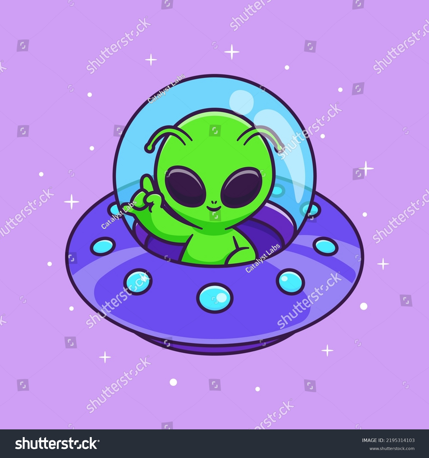 Cute Alien Flying Ufo Space Cartoon Stock Vector (Royalty Free ...