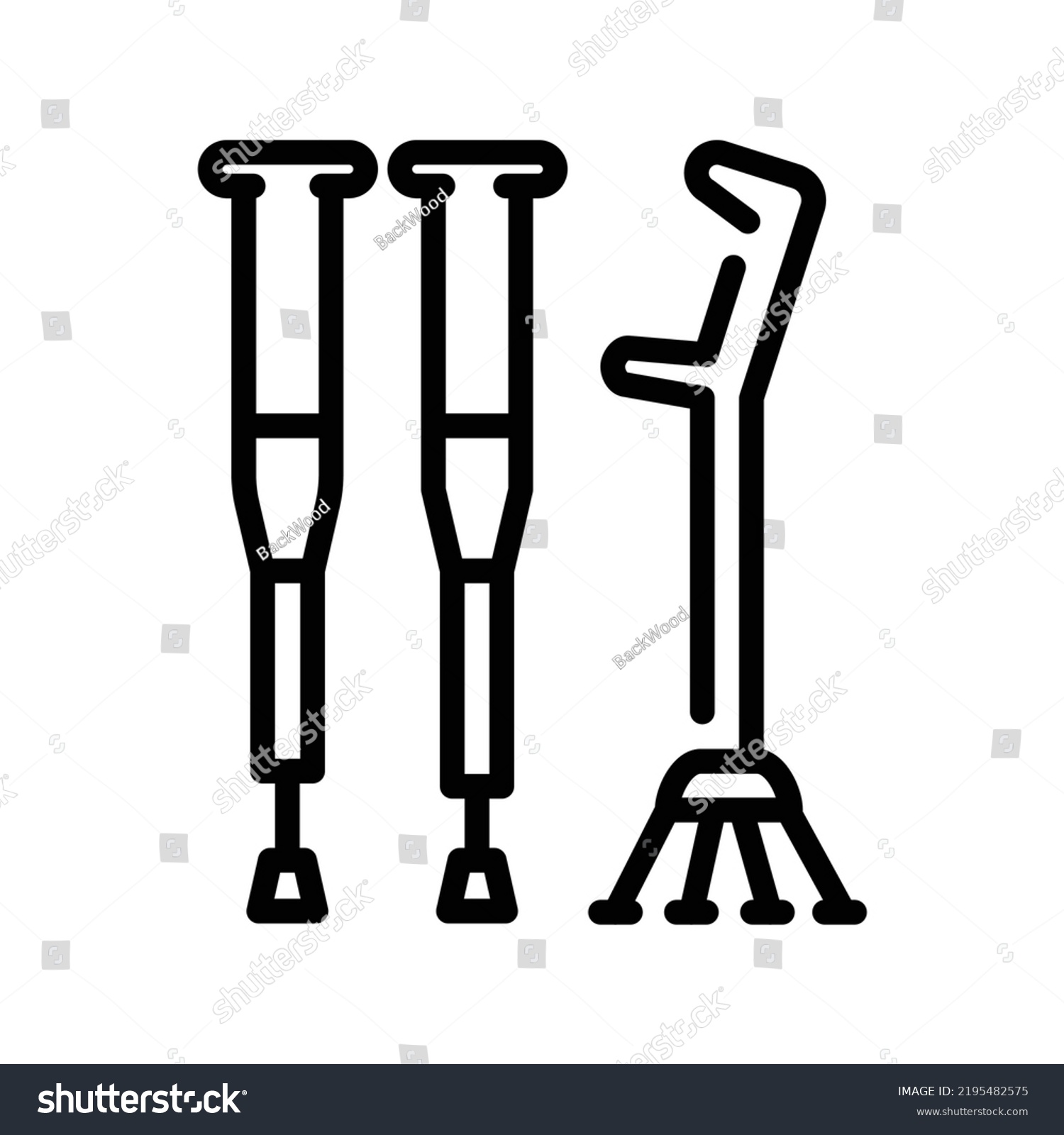 Crutches Sign Line Icon Physiotherapy Pictogram Stock Vector (Royalty ...