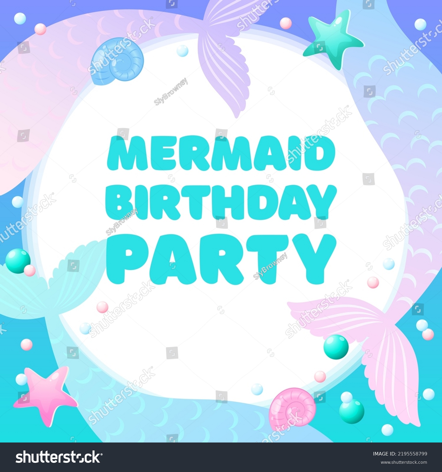 Mermaid Birthday Party Cute Background Decorated Stock Vector (Royalty ...