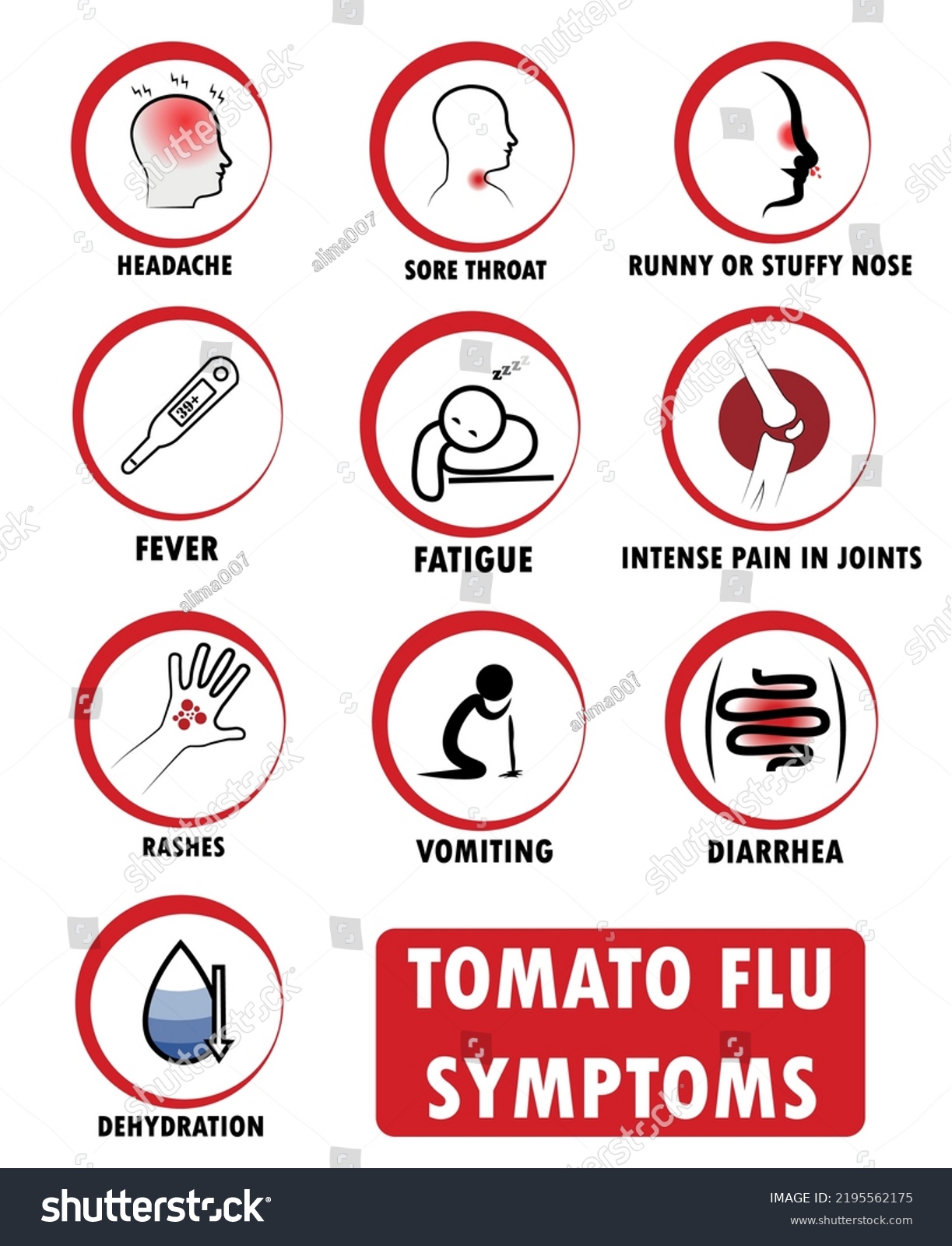 Tomato Flu Symptoms Pictograms Symptoms Viral Stock Vector (Royalty ...