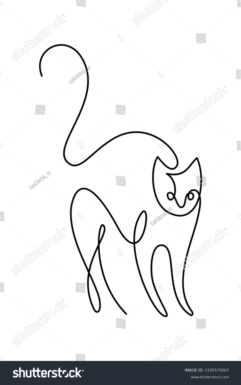 Scared Cat Continuous Line Art Drawing Stock Vector (royalty Free 