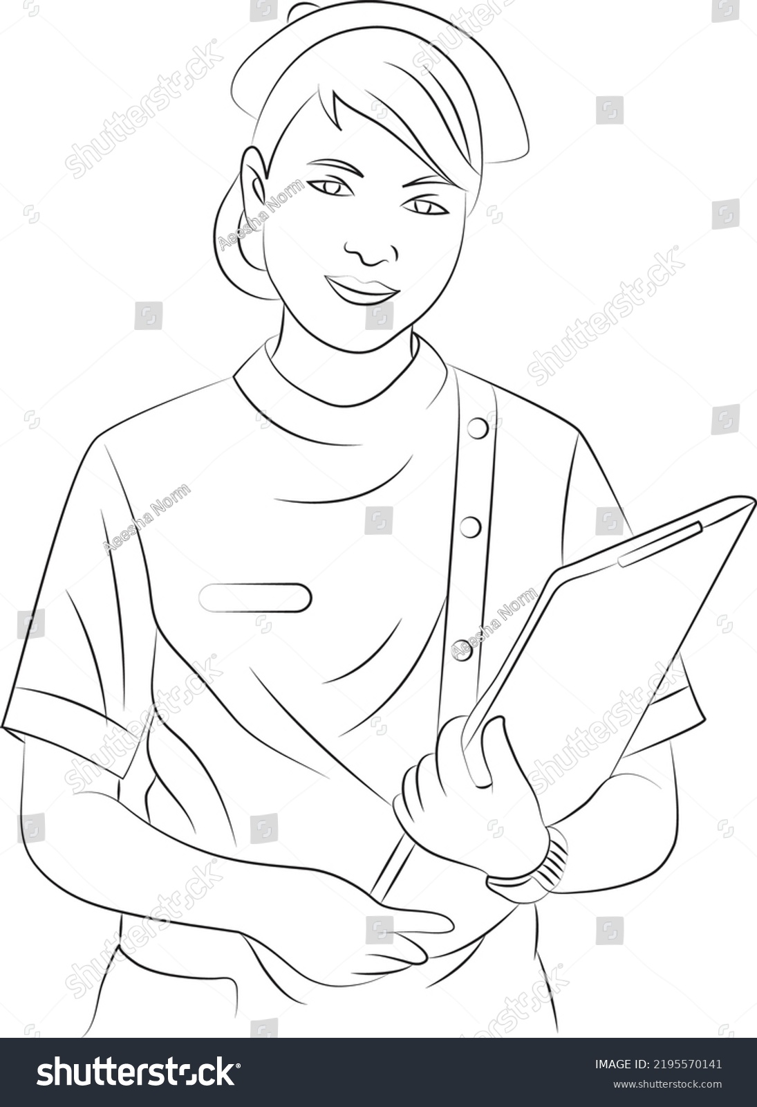 Nurse Line Art Illustration Stock Vector (royalty Free) 2195570141 