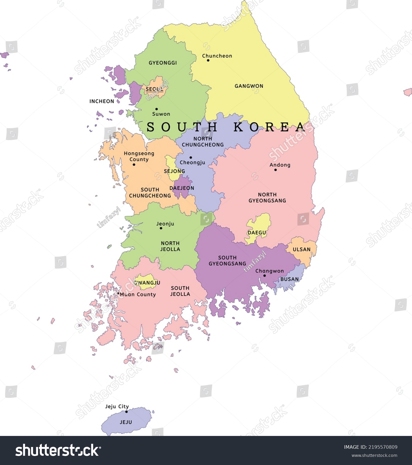 South Korea Administrative Map Provincies Capitals Stock Vector ...