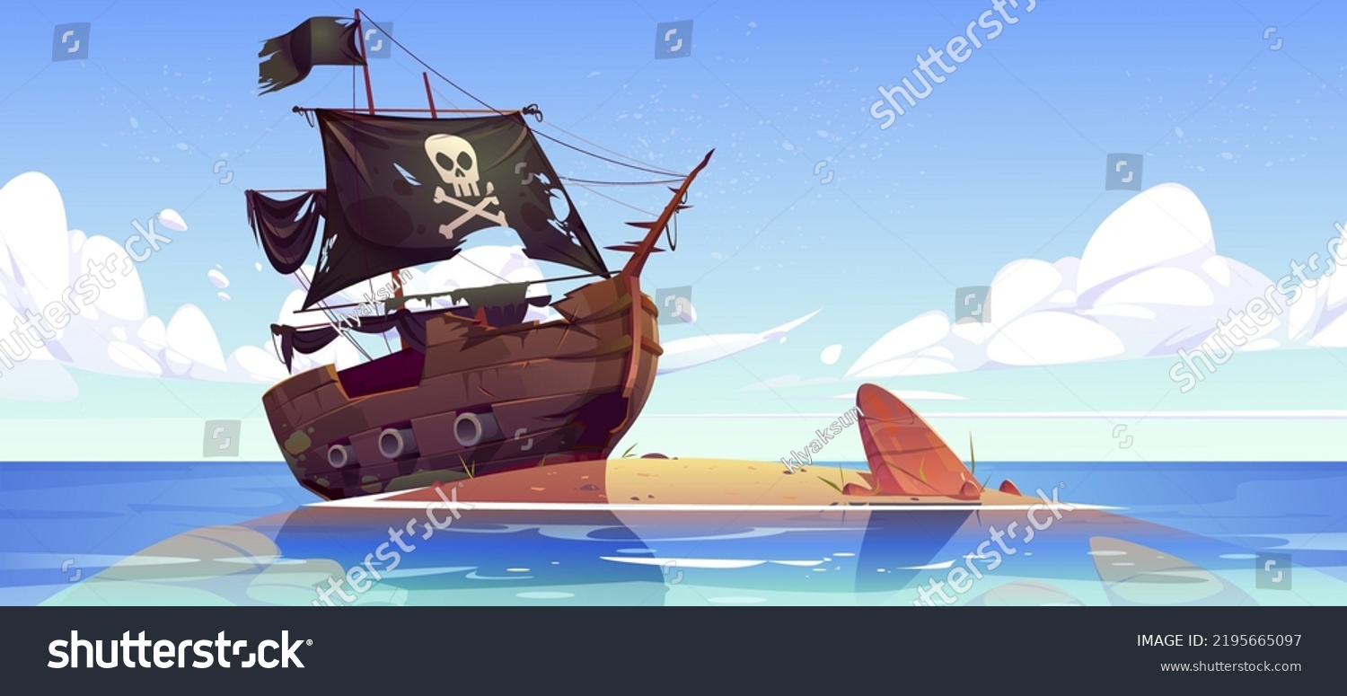 Old Broken Pirate Ship After Shipwreck Stock Vector (Royalty Free ...