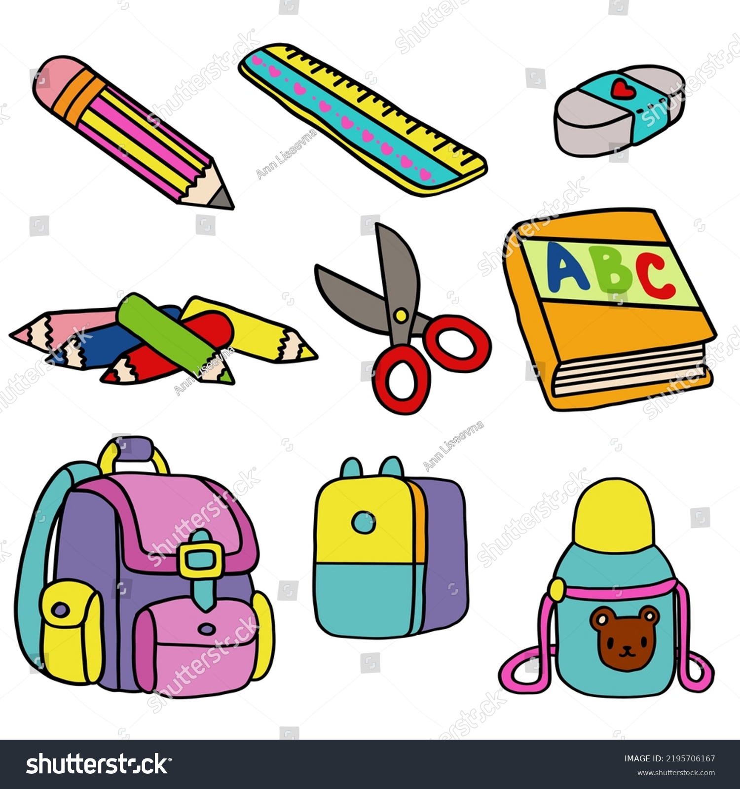 Back Schoolschool Clipart Set Stock Illustration 2195706167 | Shutterstock