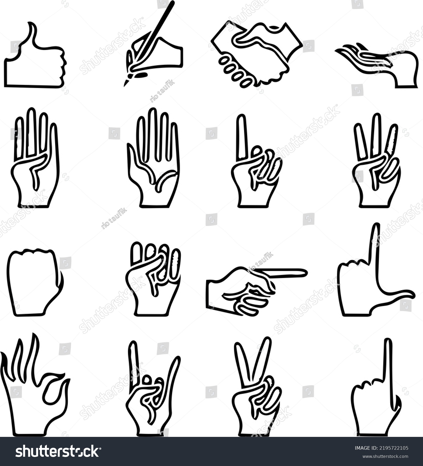 Illustration Complete Set White Hand Sign Stock Illustration 2195722105 ...