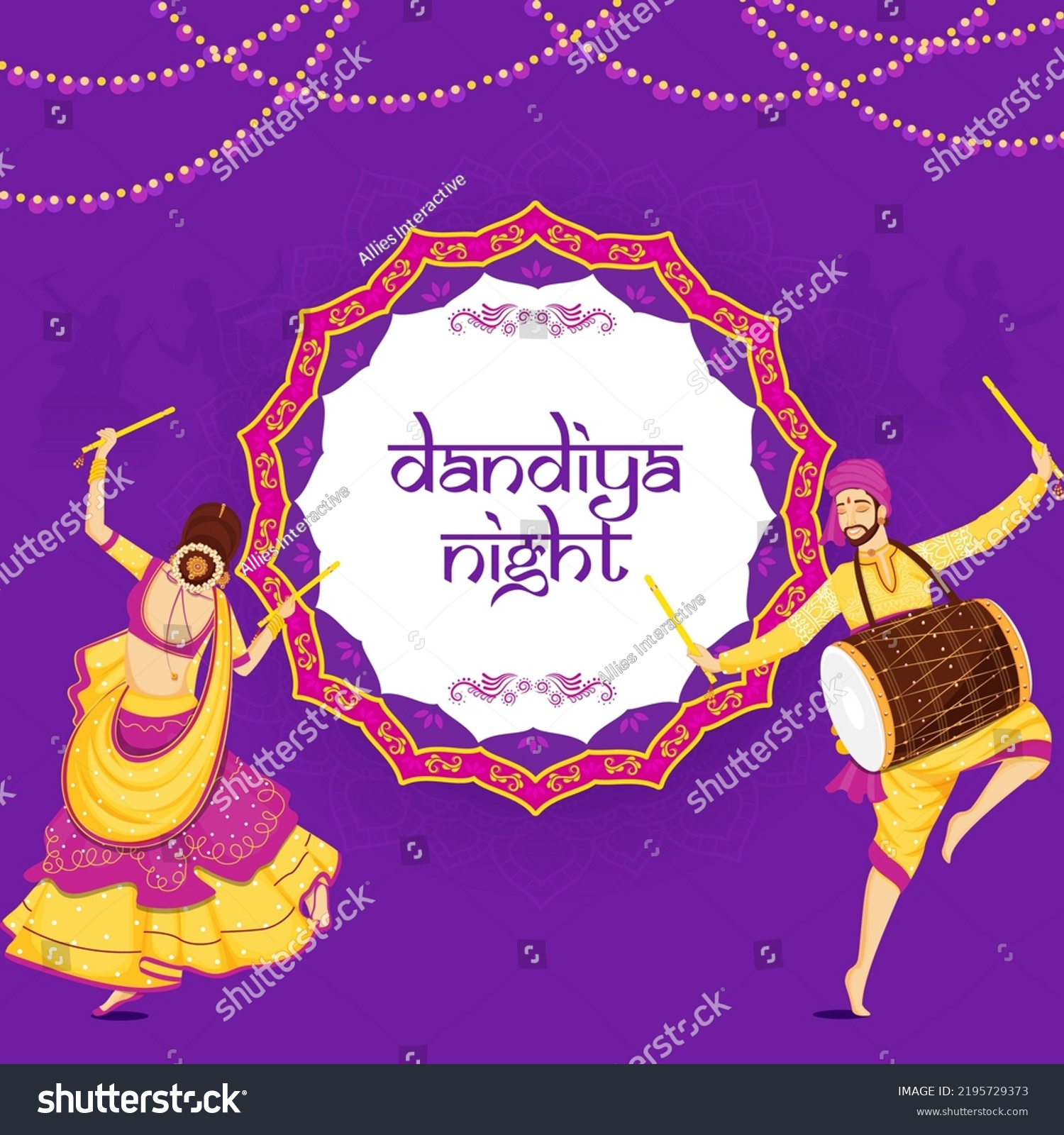 Indian Woman Dancing Dandiya Stick Drummer Stock Vector (Royalty Free ...