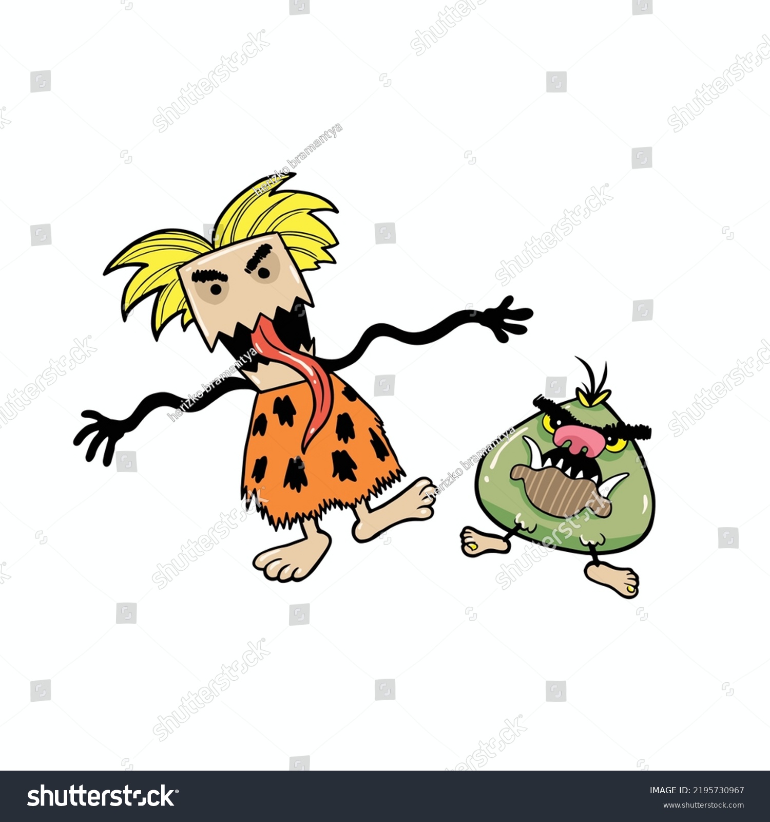 Character Illustrasion Cute Primitive Monster Prehistoric Stock Vector ...