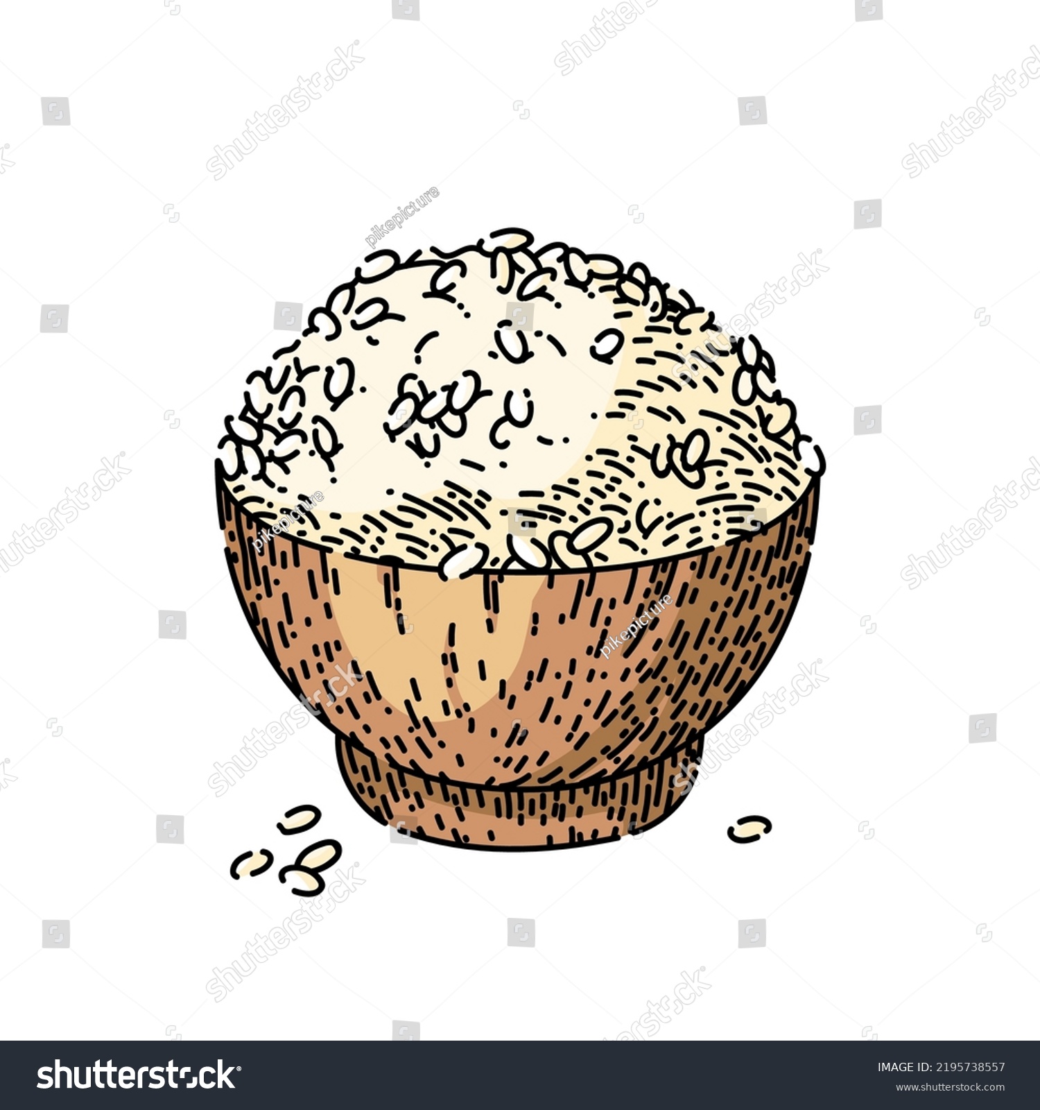 Rice Bowl Hand Drawn Vector White Stock Vector Royalty Free